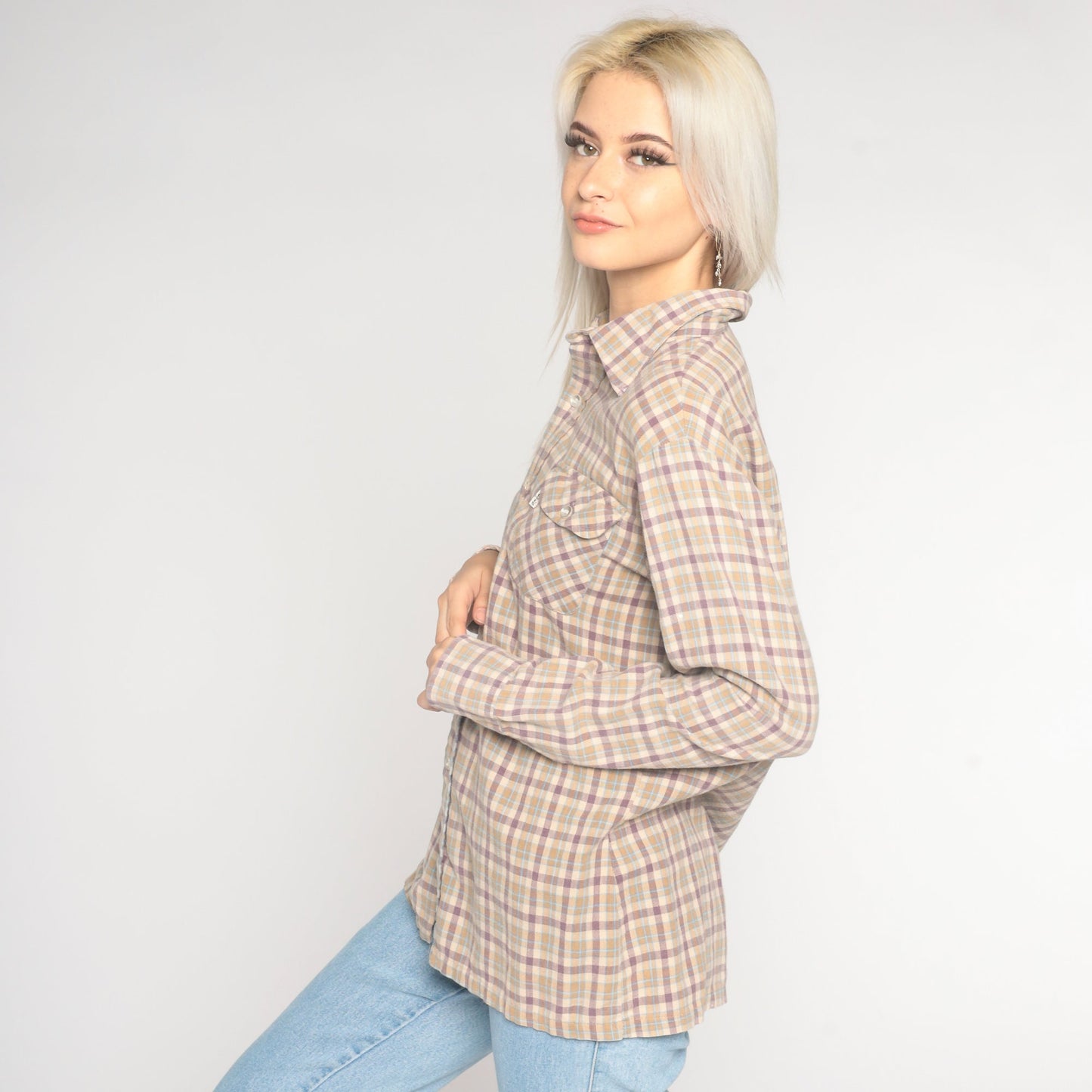 80s Levi's Plaid Flannel Button-Up Shirt Long Sleeve Medium