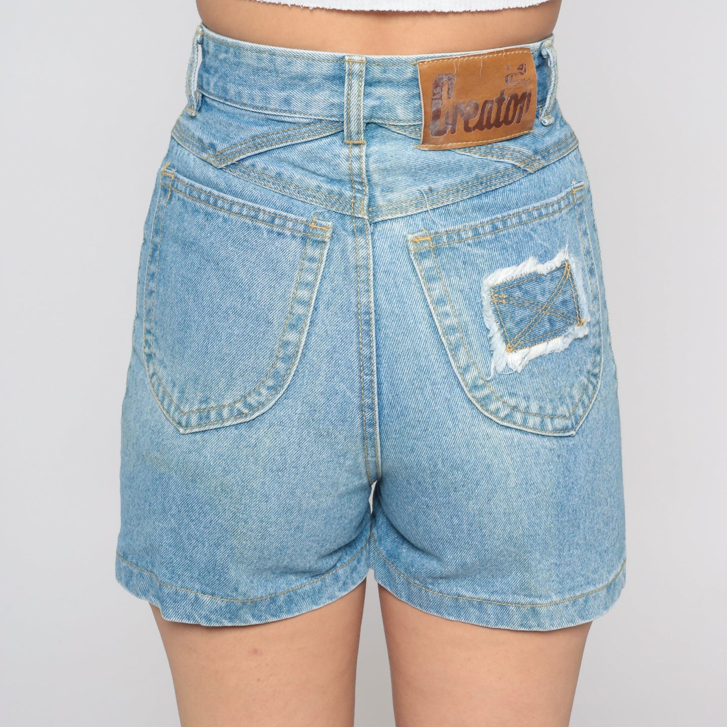 90s High Waisted Blue Denim Shorts Embroidered Star Patch Extra Small
