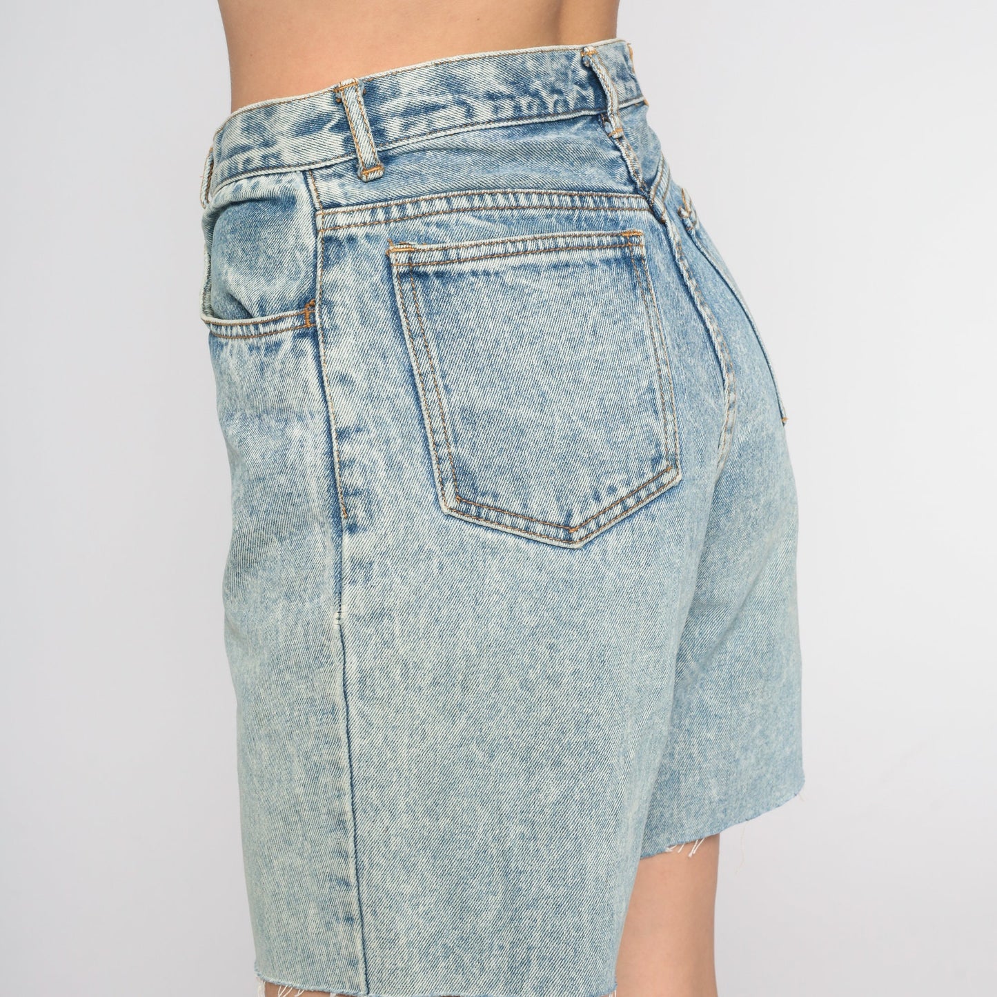 90s Stone Wash Denim Cutoff Shorts High Waisted Frayed Blue Medium