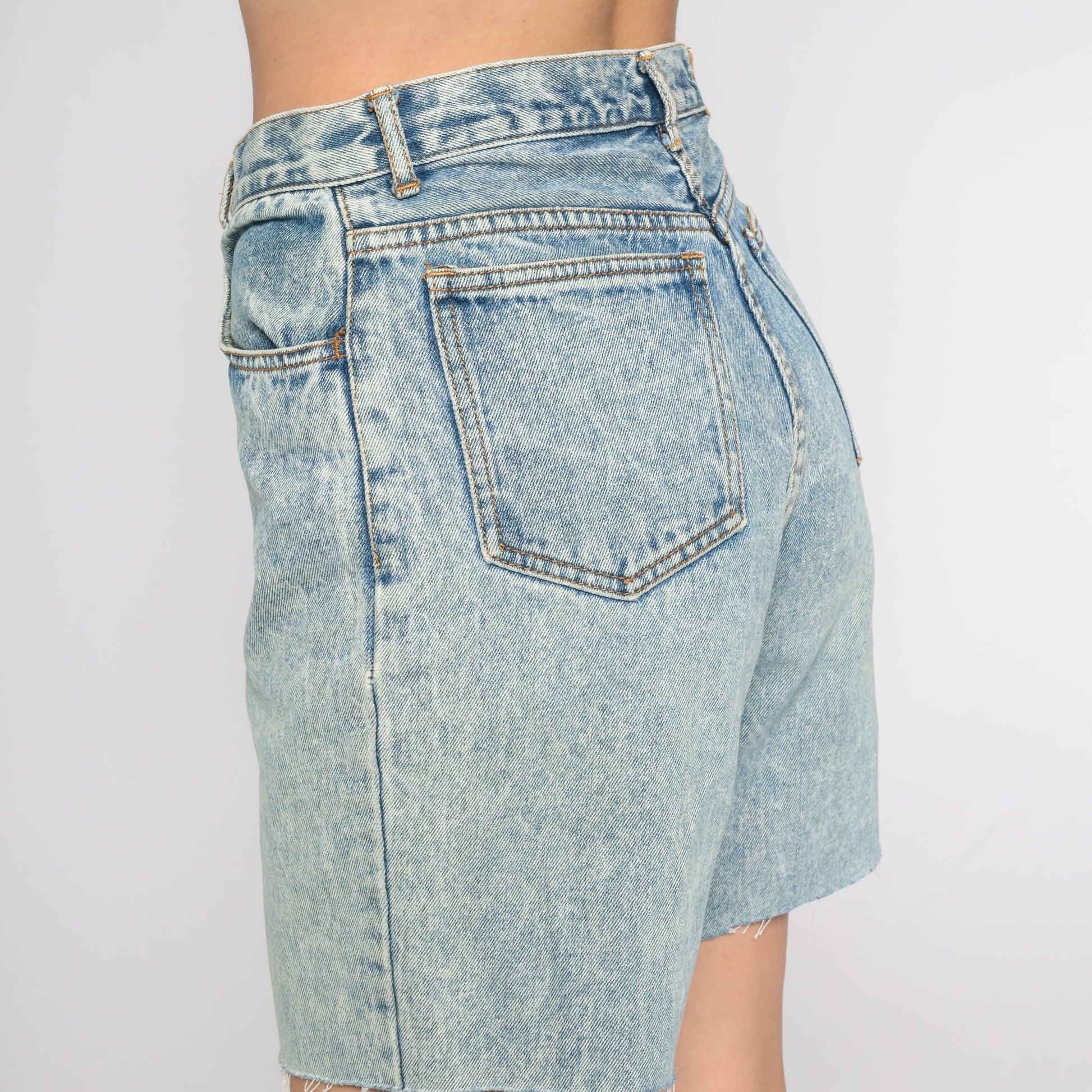 90s Stone Wash Denim Cutoff Shorts High Waisted Frayed Blue Medium