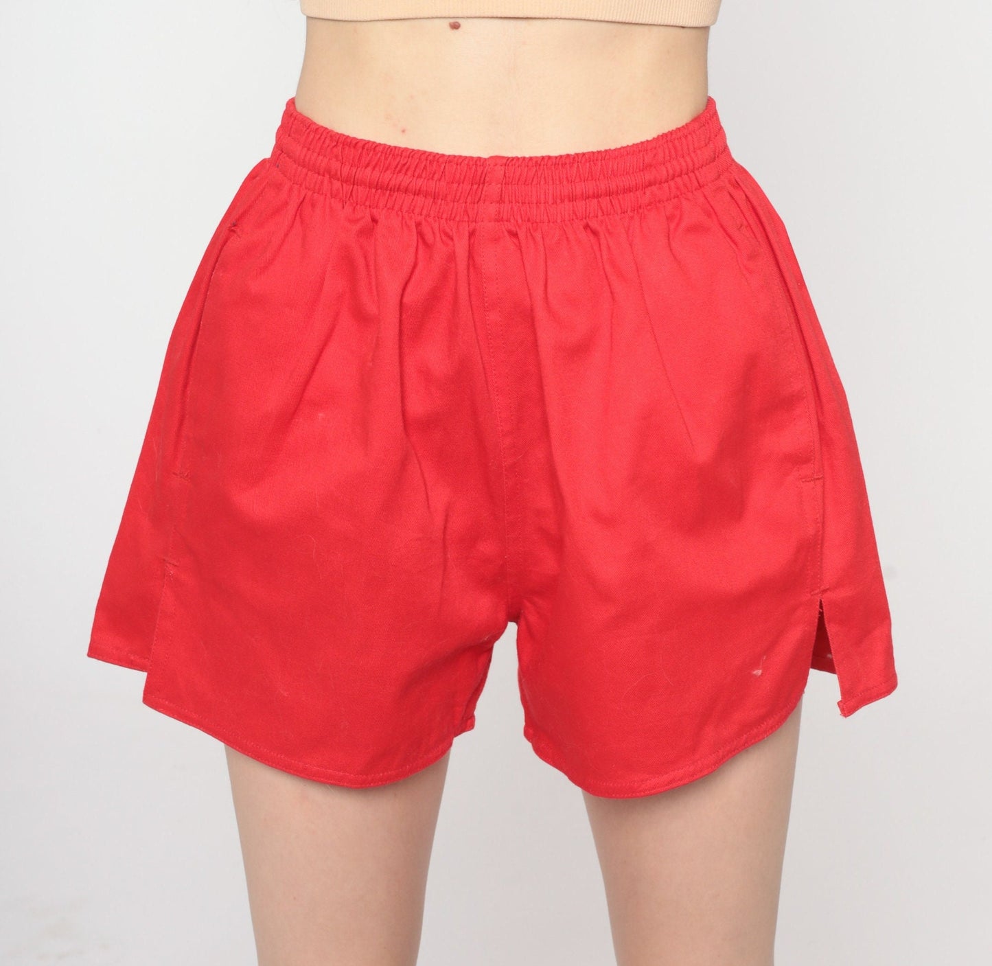 70s Red Running Shorts High Waist Elastic Gym Hotpants Extra Small XS