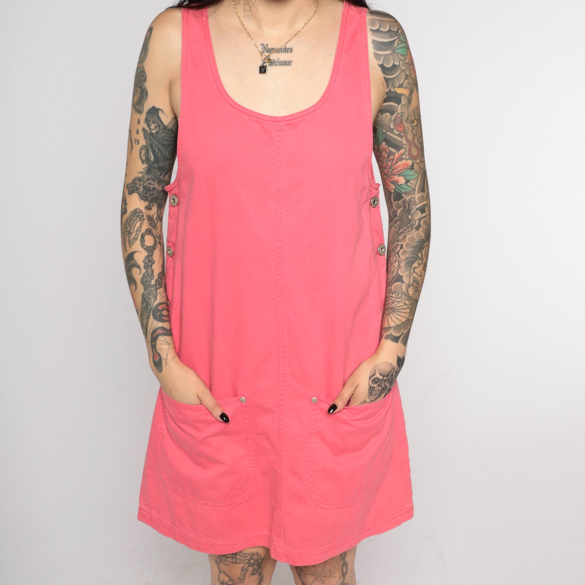 90s Pink Cotton Jumper Dress Mini Shift Pinafore Small