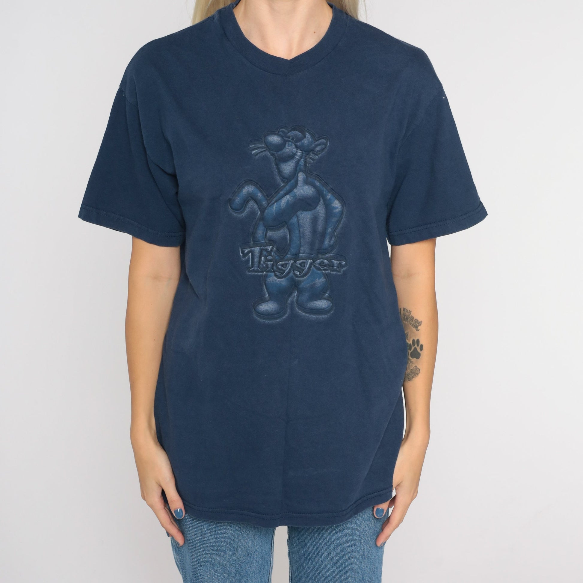 Y2K Disney Tigger Graphic T-Shirt Navy Cotton Tee Medium M