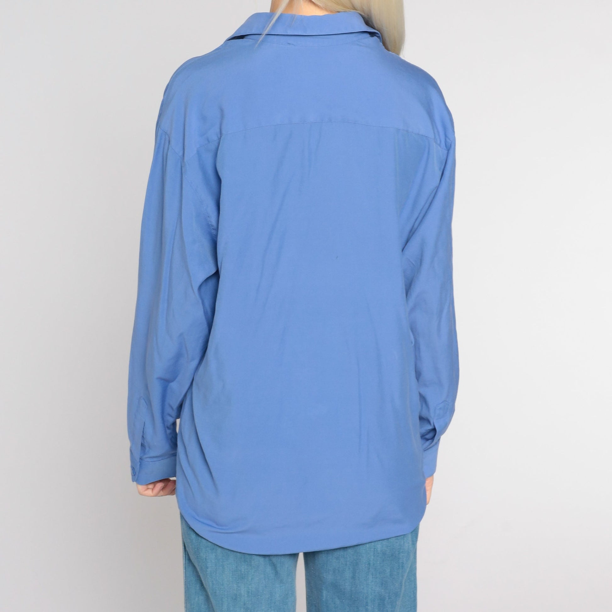 Y2K Blue Button-Up Shirt Long Sleeve Collared Oxford Extra Large