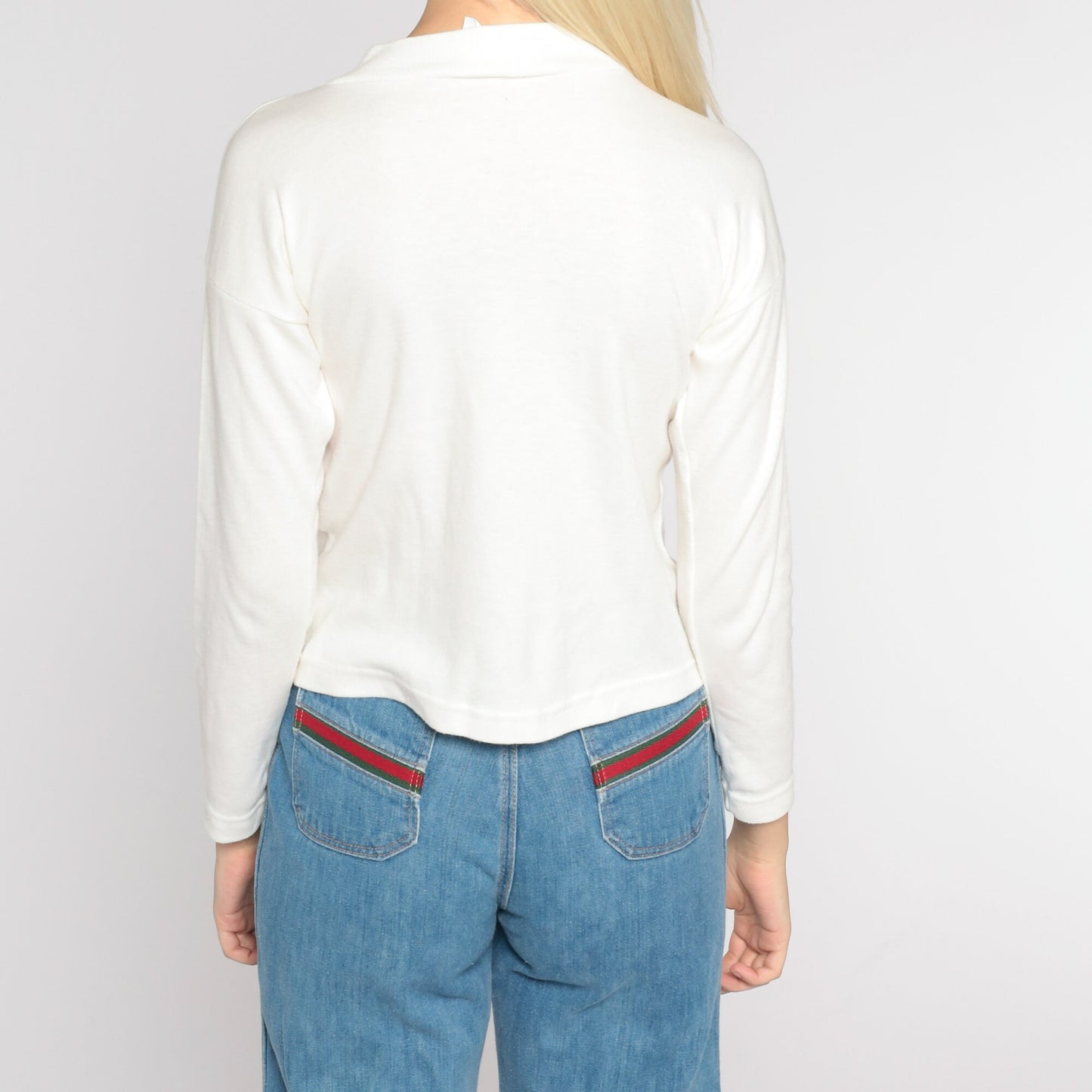 90s Painted Horse Henley Long Sleeve T-Shirt White Glitter Graphic Small S