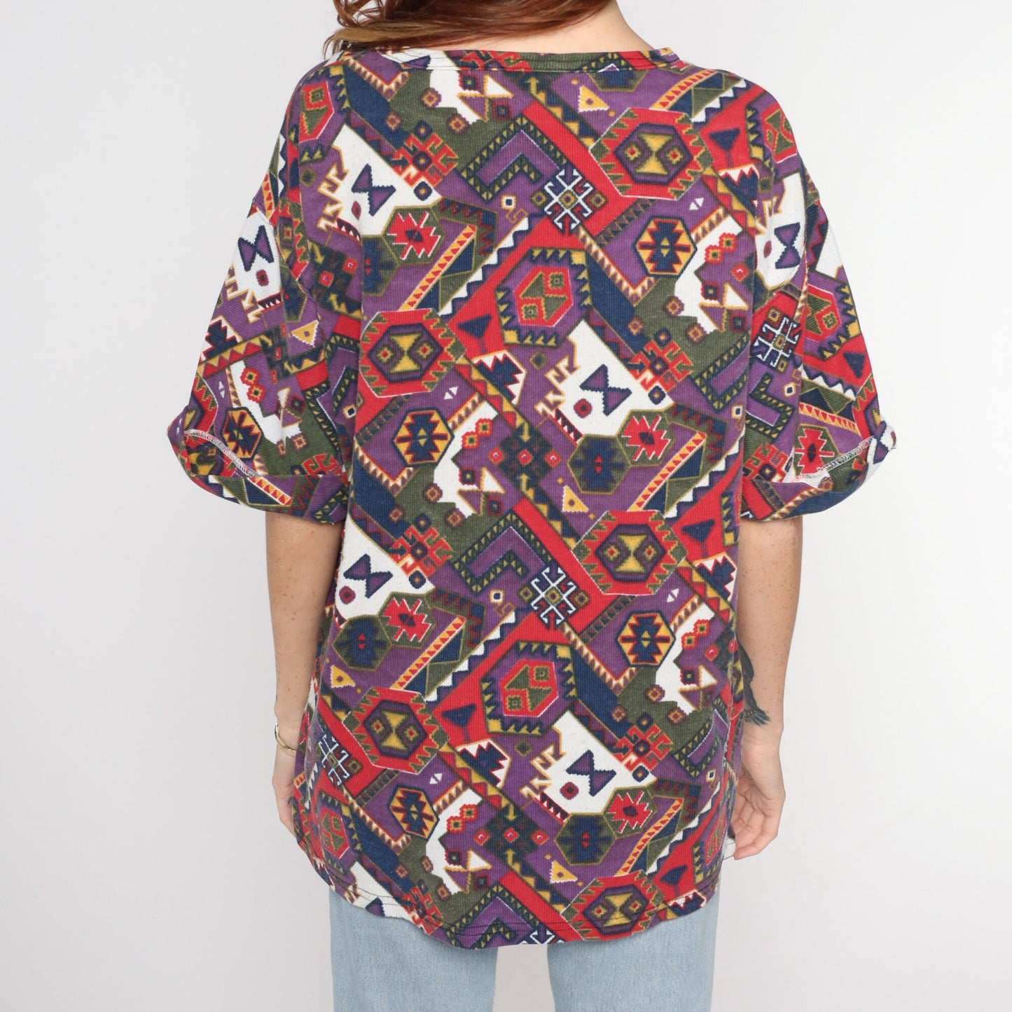 90s Southwestern Graphic T-Shirt Purple Aztec Print Extra Large XL