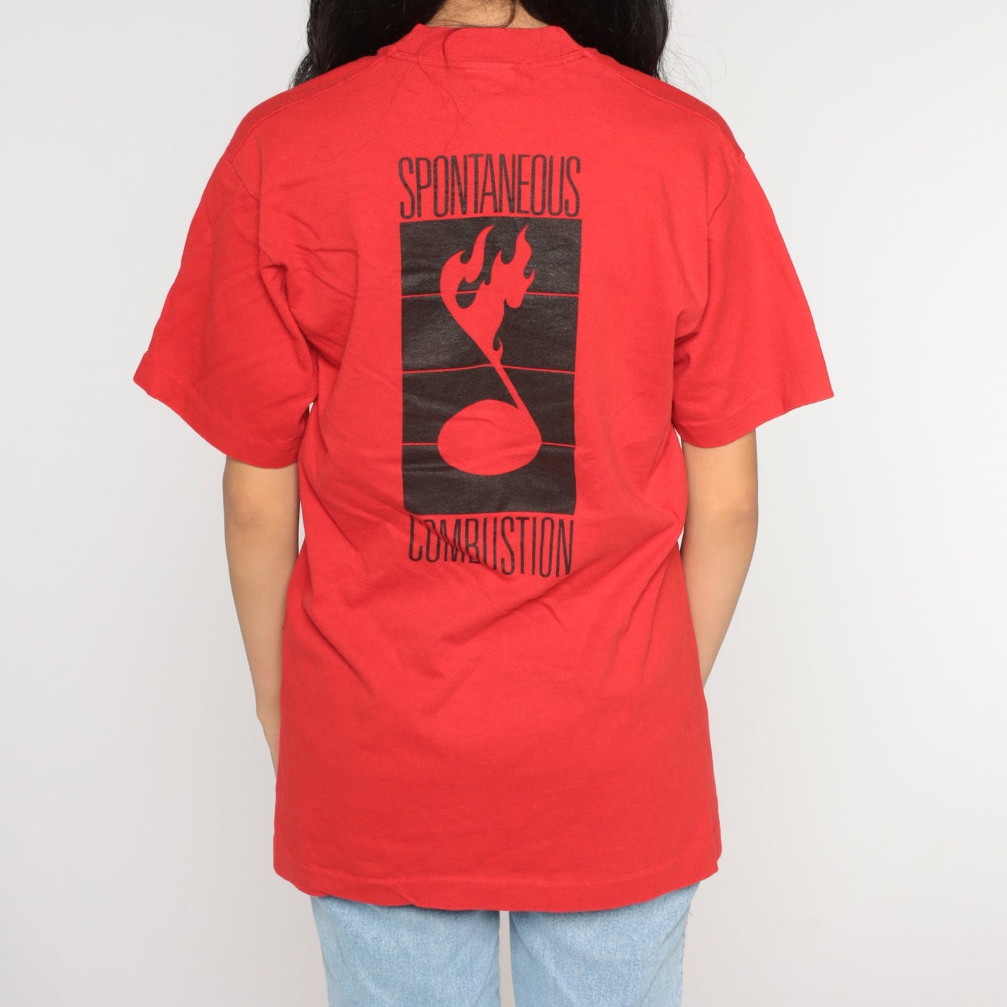 90s Spontaneous Combustion Band Tee Autographed Red Graphic T-Shirt Medium