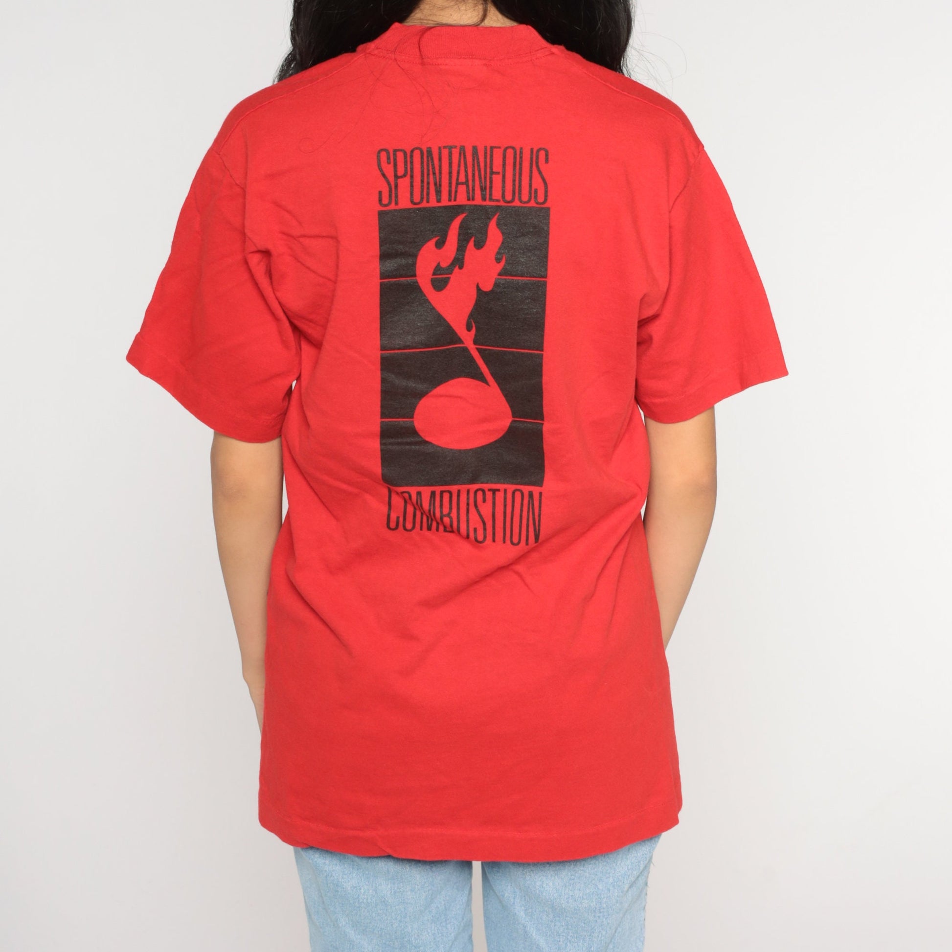 90s Spontaneous Combustion Band Tee Autographed Red Graphic T-Shirt Medium