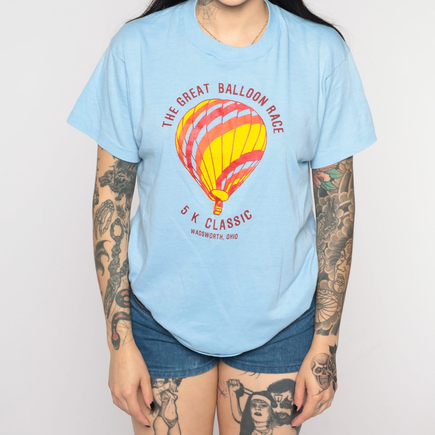 80s Hot Air Balloon Race Wadsworth Ohio Graphic Tee Baby Blue Medium