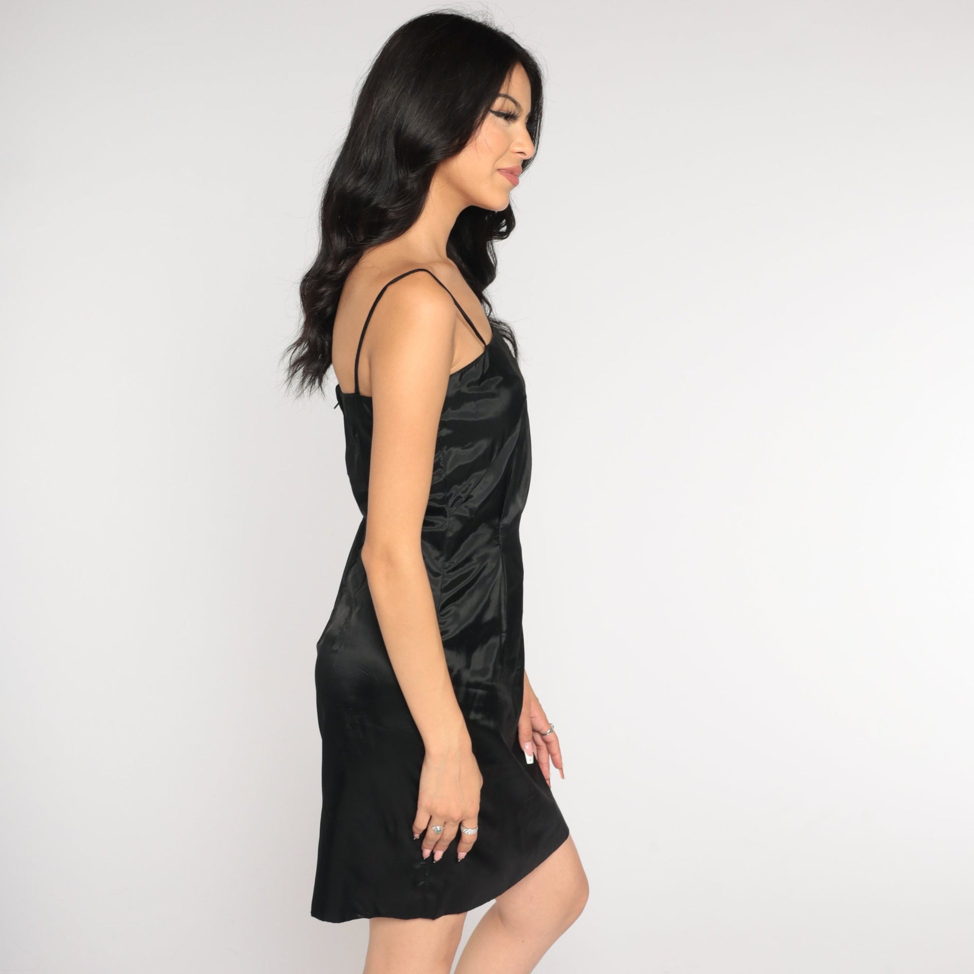 60s Black Mini Slip Dress Spaghetti Strap XS – Shopexile