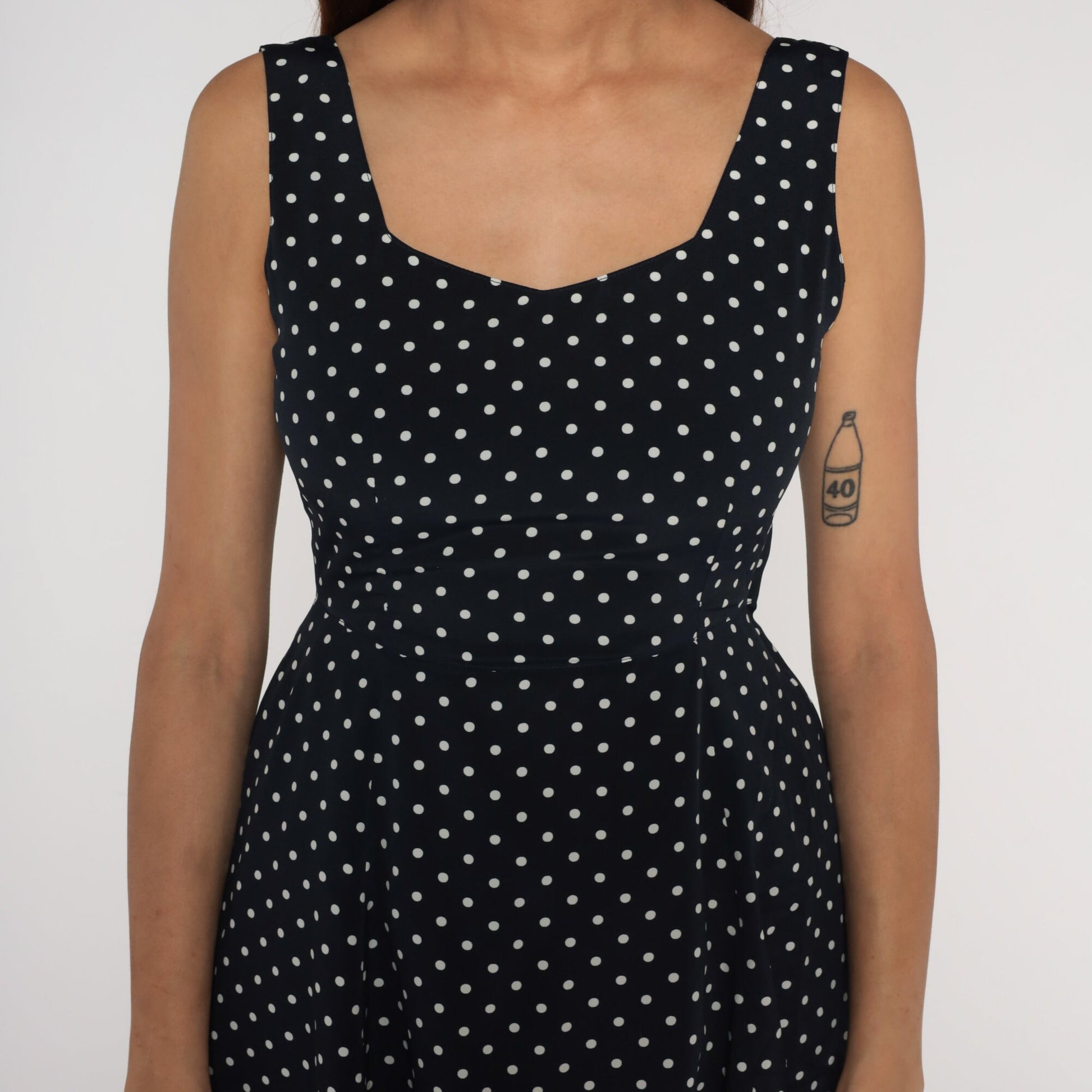 Y2K Black White Polka Dot Mini Dress Sleeveless Cutout Small S