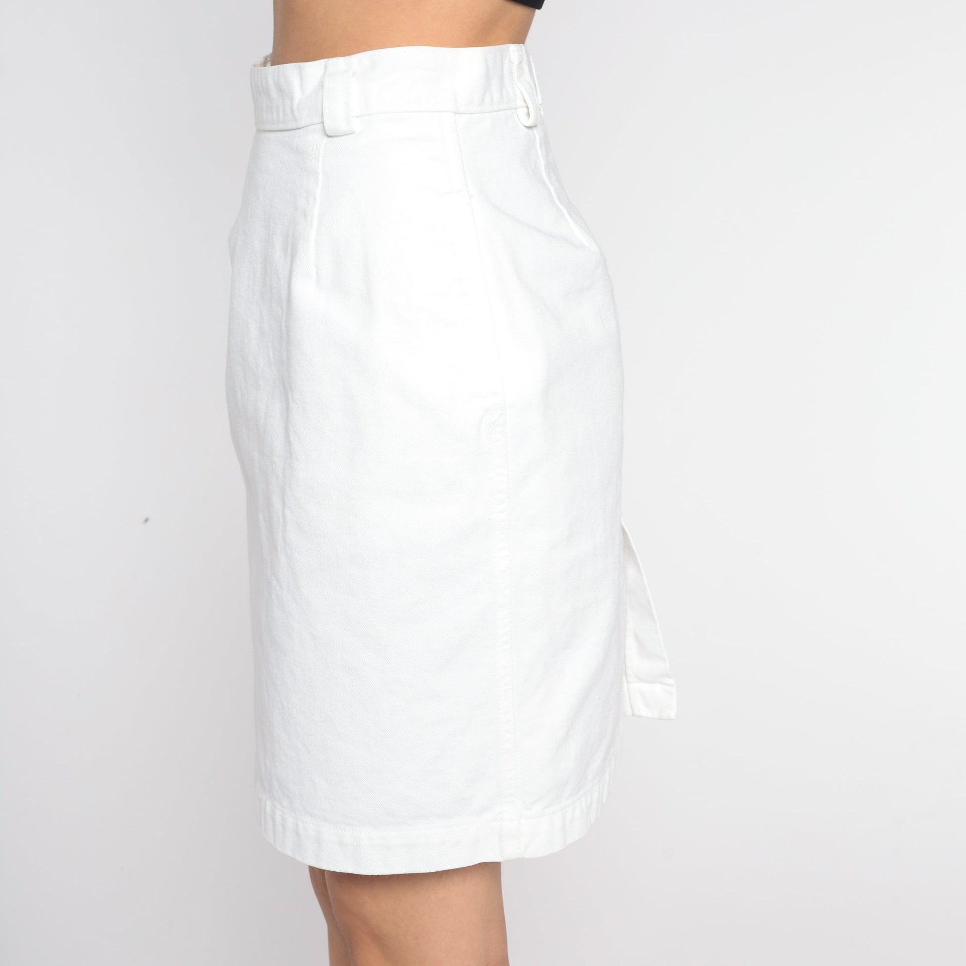 90s Calvin Klein White Denim Mini Skirt High Waisted Pencil Small S