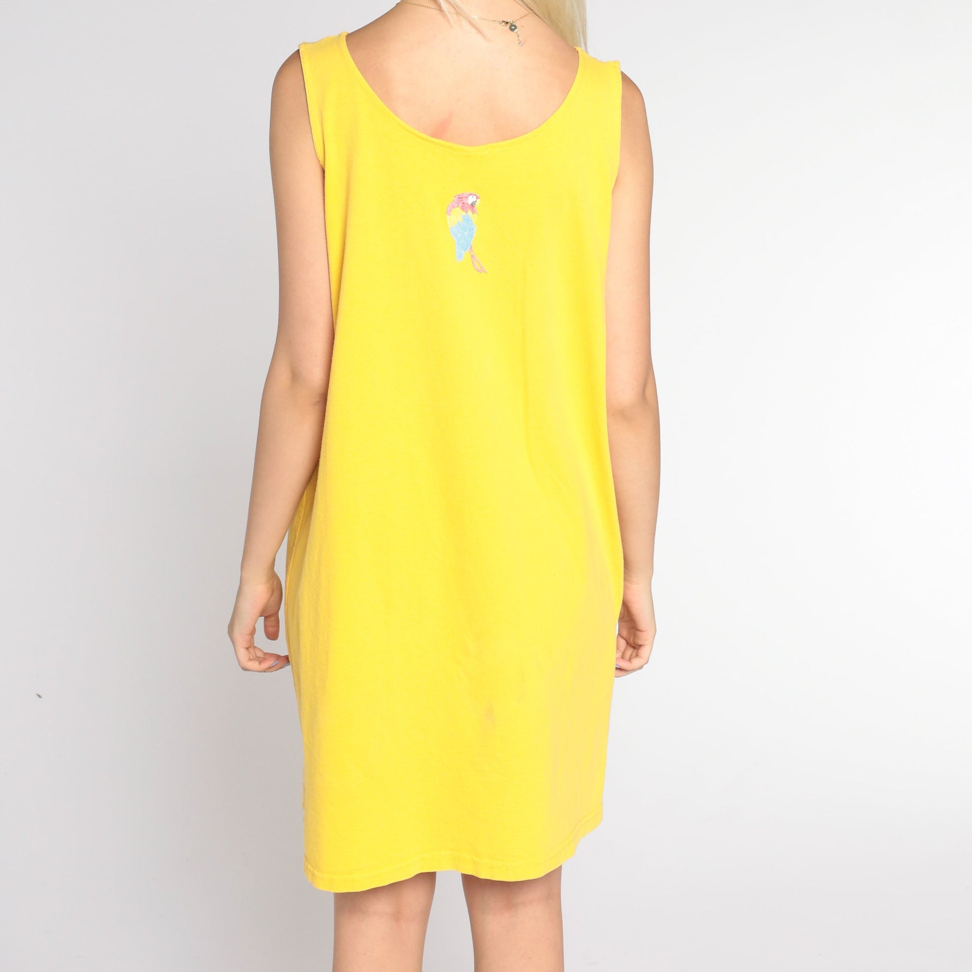 90s Antigua Yellow Mini Tank Dress Embroidered Sea Creatures Medium