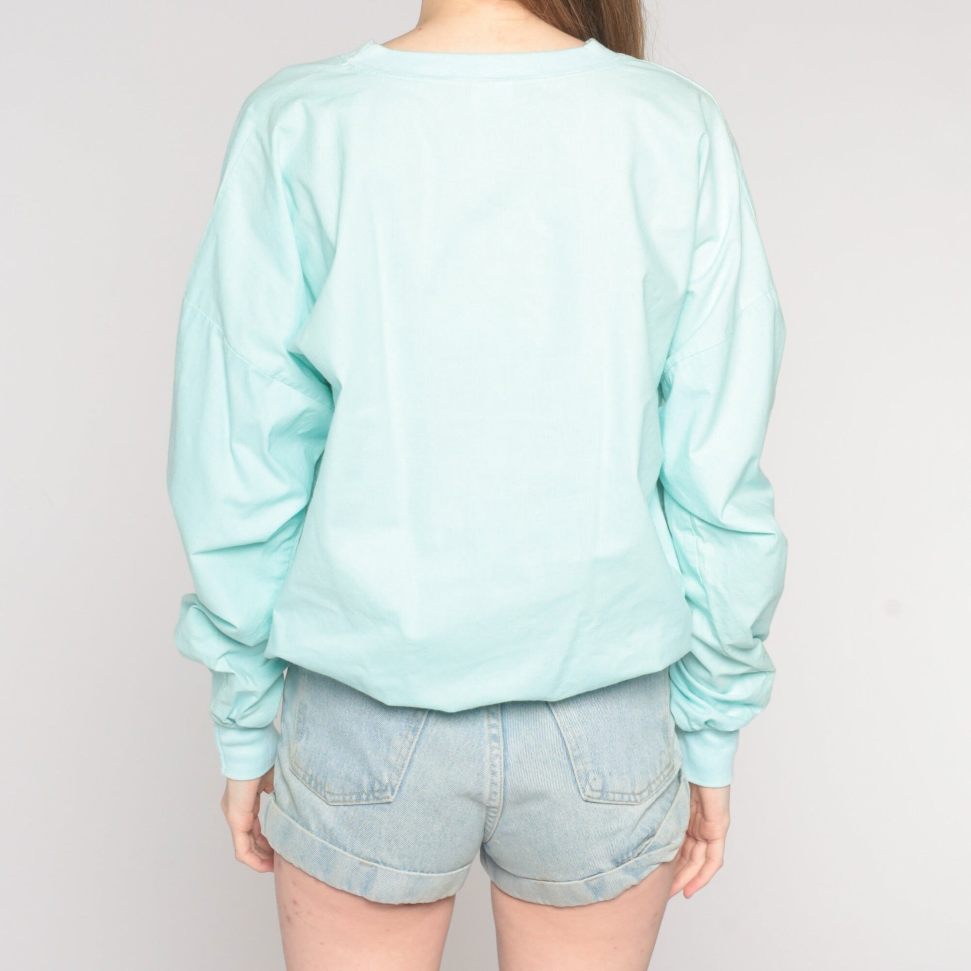 80s Airbrushed Rose Sweatshirt Mint Blue Floral Crewneck Extra Large XXL