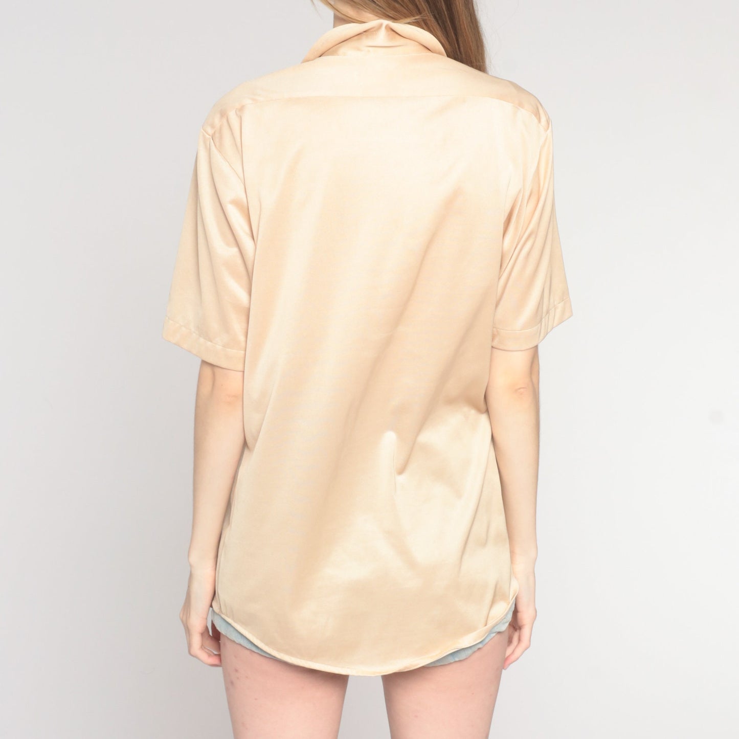 70s Champagne Button-Up Shirt Montgomery Ward Short Sleeve Collared Mens Small