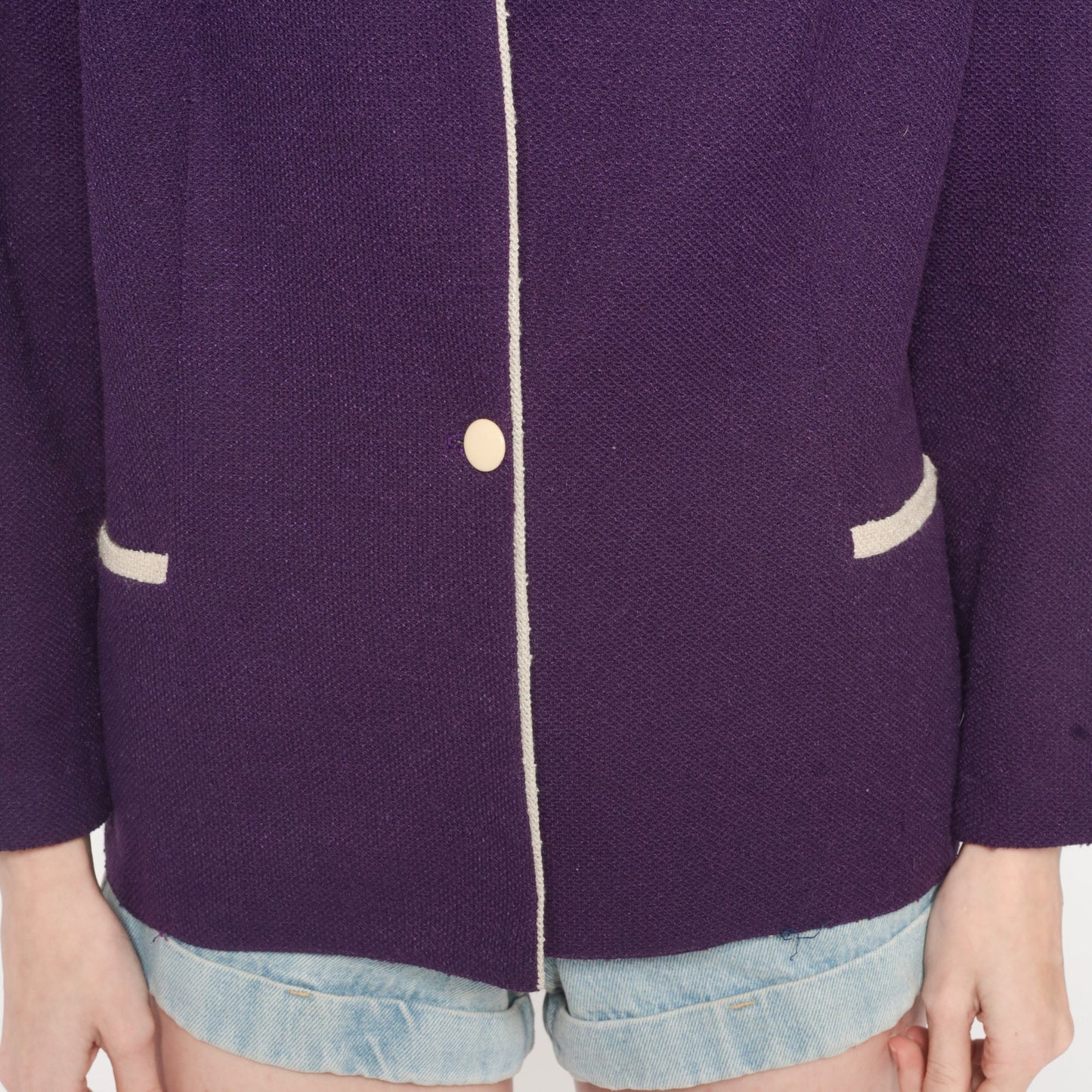 70s Purple Woven Blazer Button Up Jacket Tailored Large L