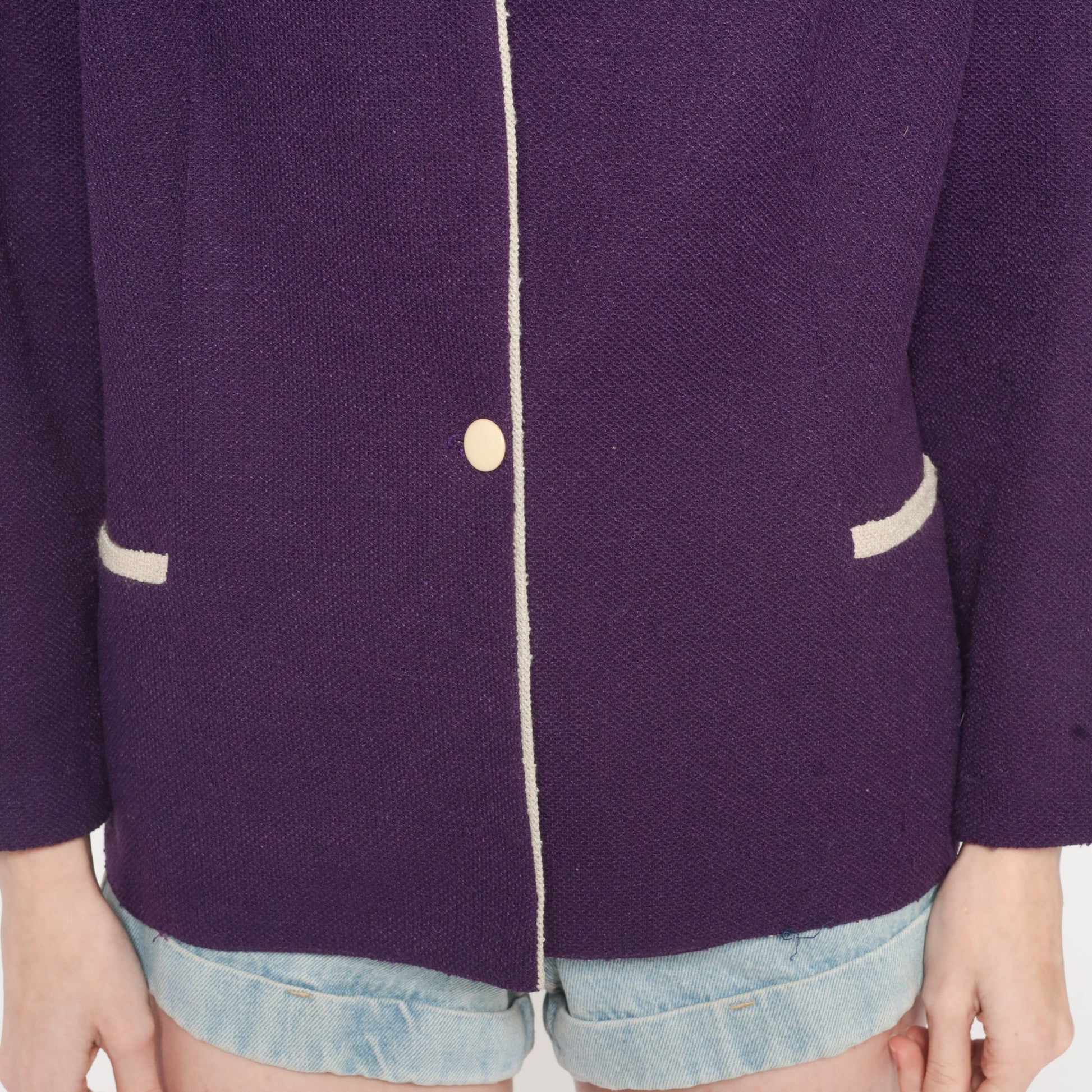70s Purple Woven Blazer Button Up Jacket Tailored Large L