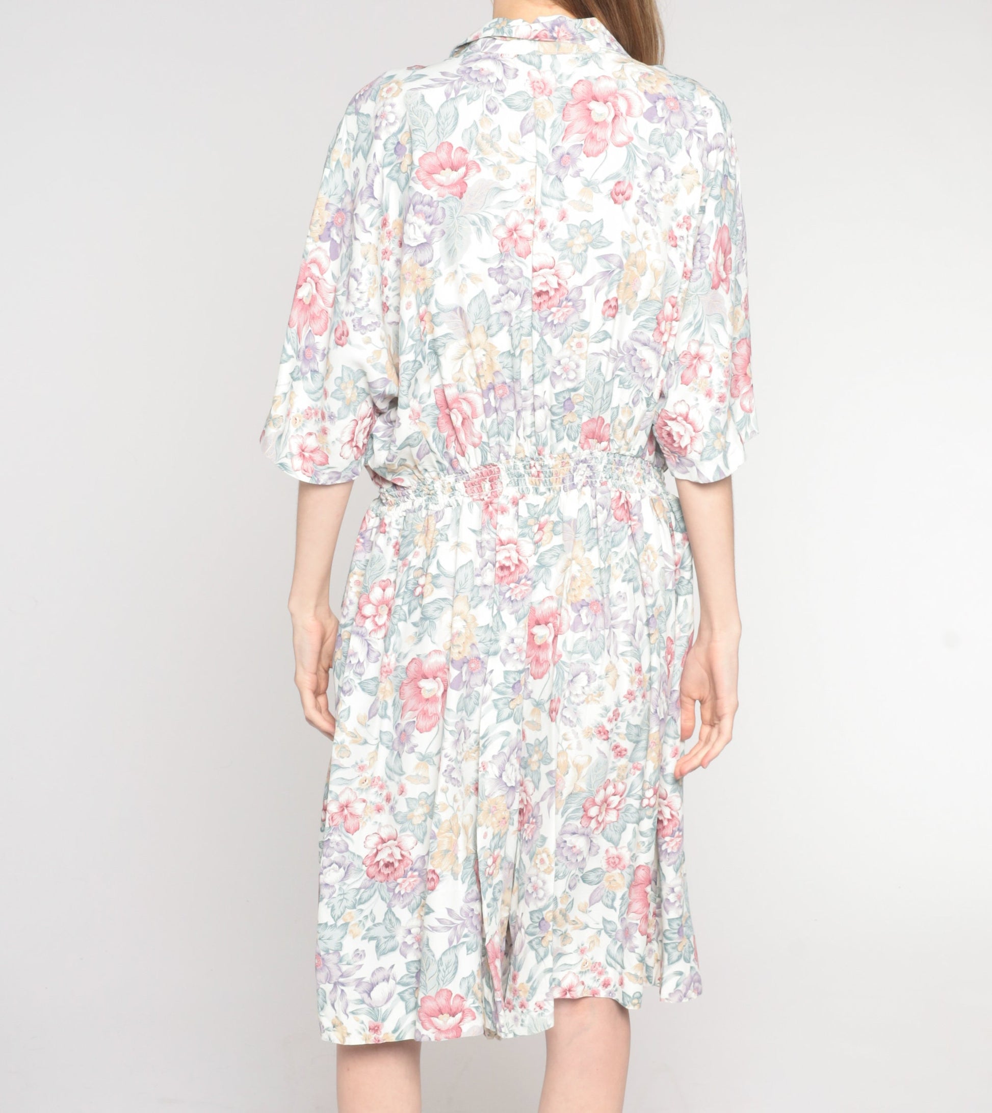 80s Floral Romper High Waisted Knee Length Wide Leg Collared Jumpsuit Extra Large