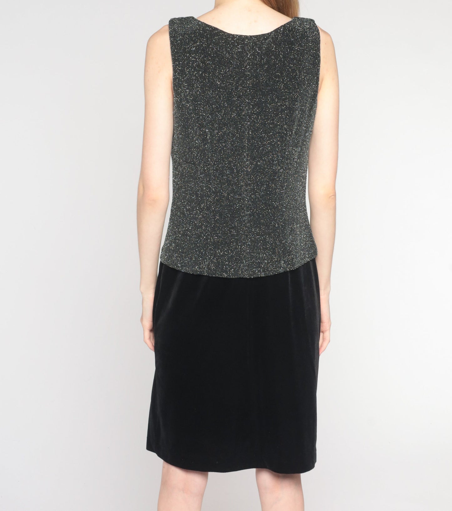 Y2K Metallic Silver Black Mini Shift Dress Sleeveless 00s Cocktail Medium 8