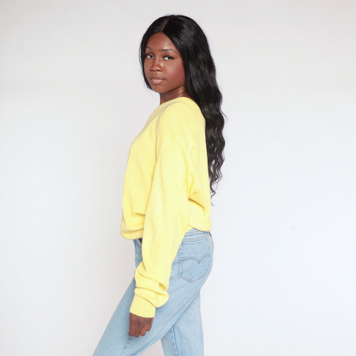 80s Yellow V-Neck Knit Sweater Extra Large XXL