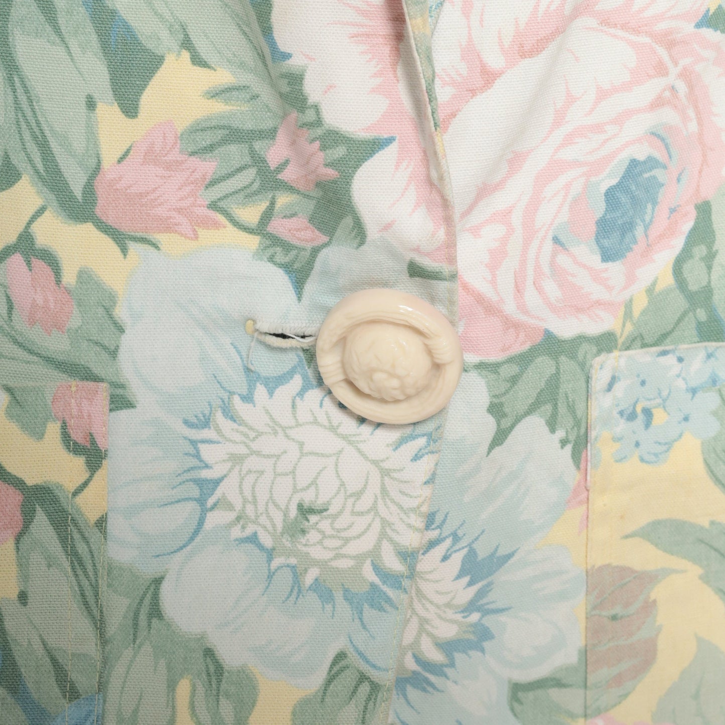 90s Floral Blazer Yellow Pastel Flower Print Single Button Jacket Large