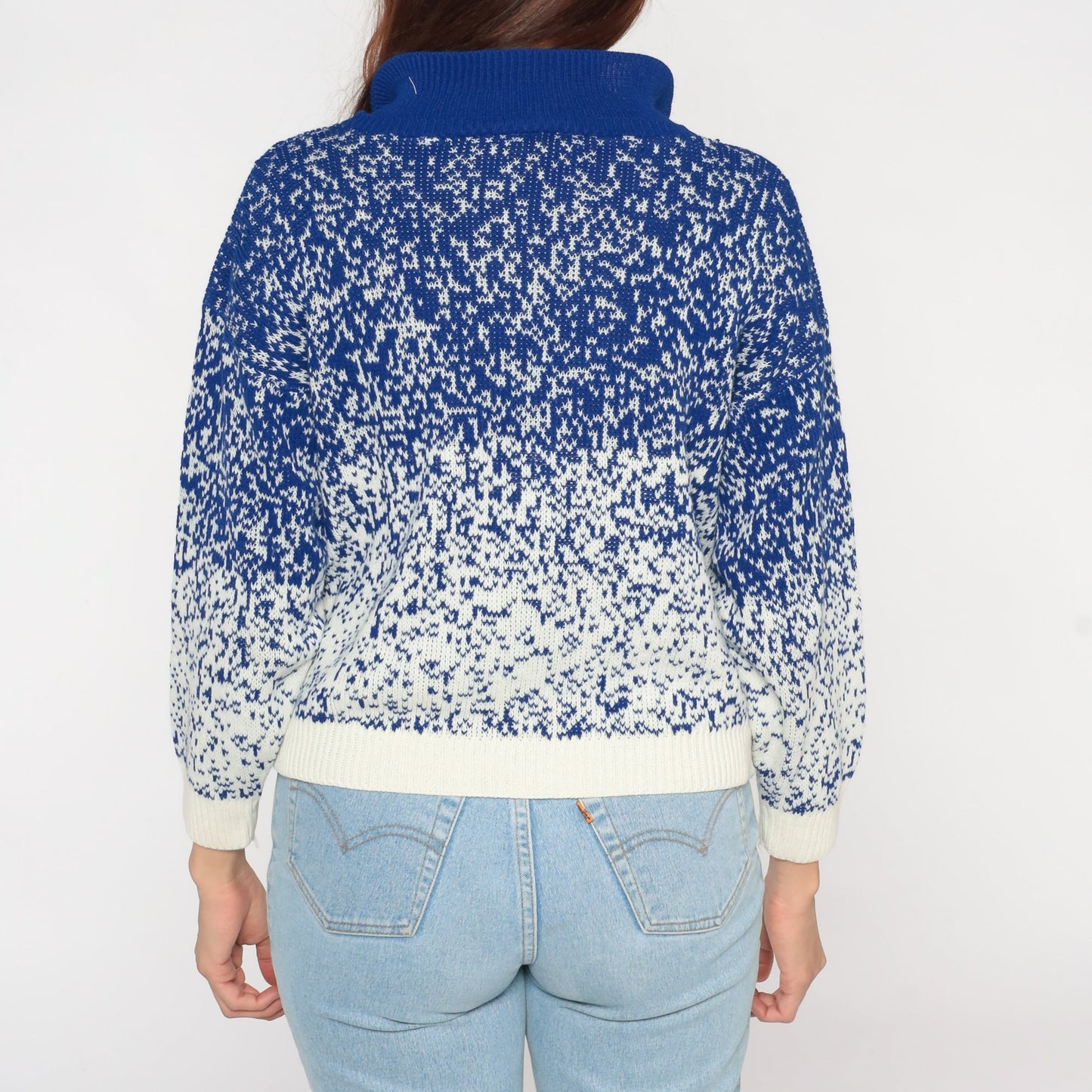 80s Blue White Gradient Knit Collared Sweater Polo Small S