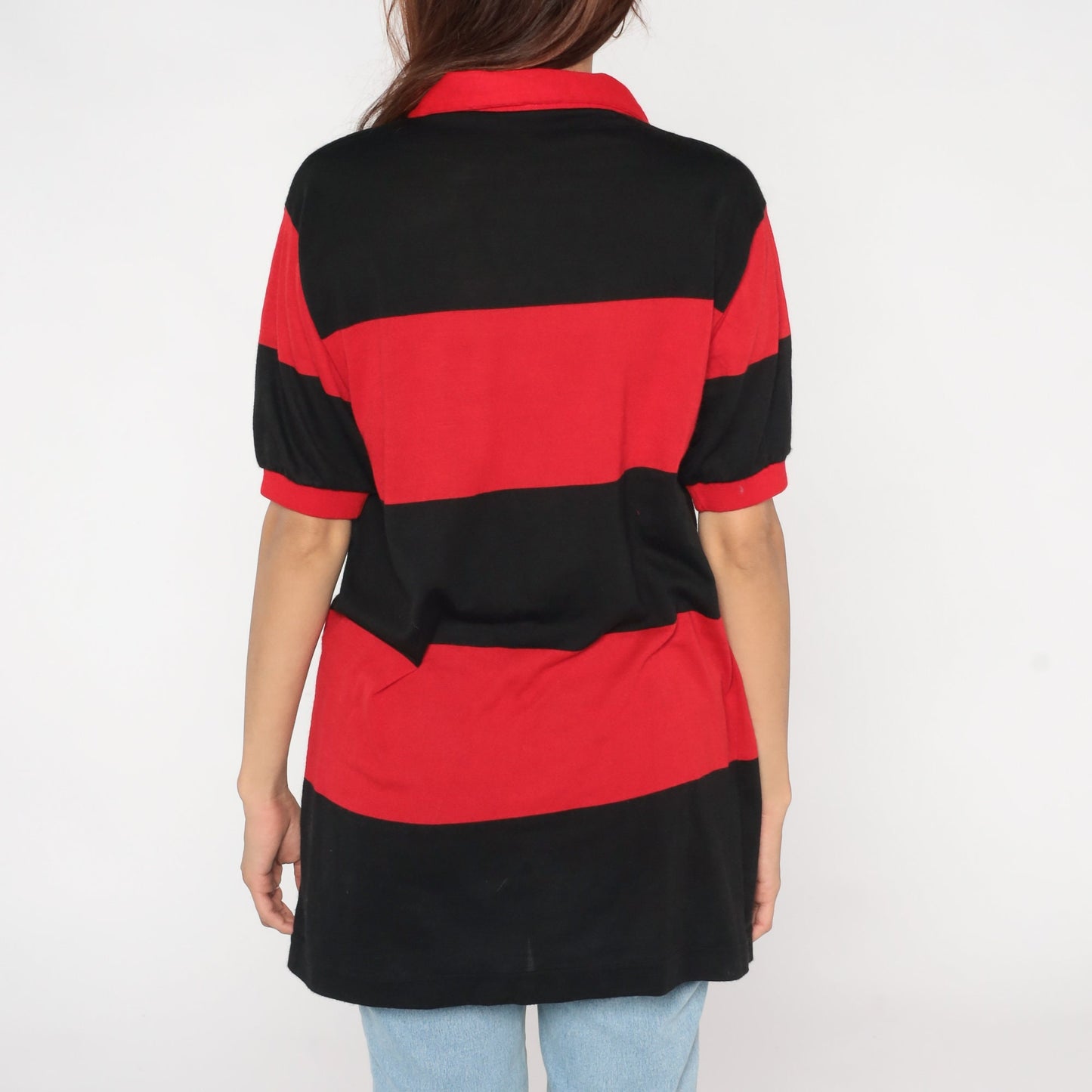80s Clube de Regatas do Flamengo Polo Shirt Red Black Striped Medium M