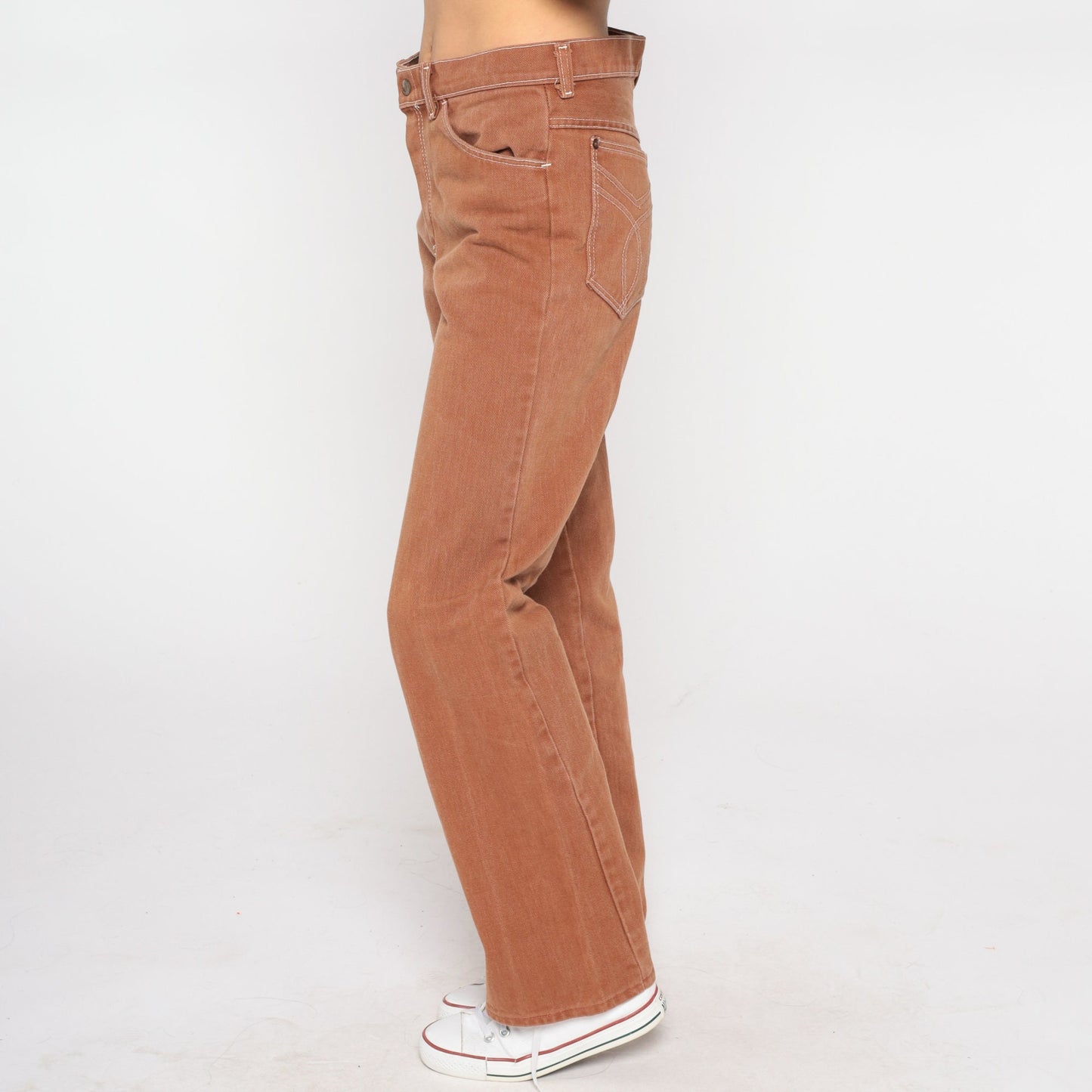 80s Brown Denim High-Waist Straight-Leg Jeans Small