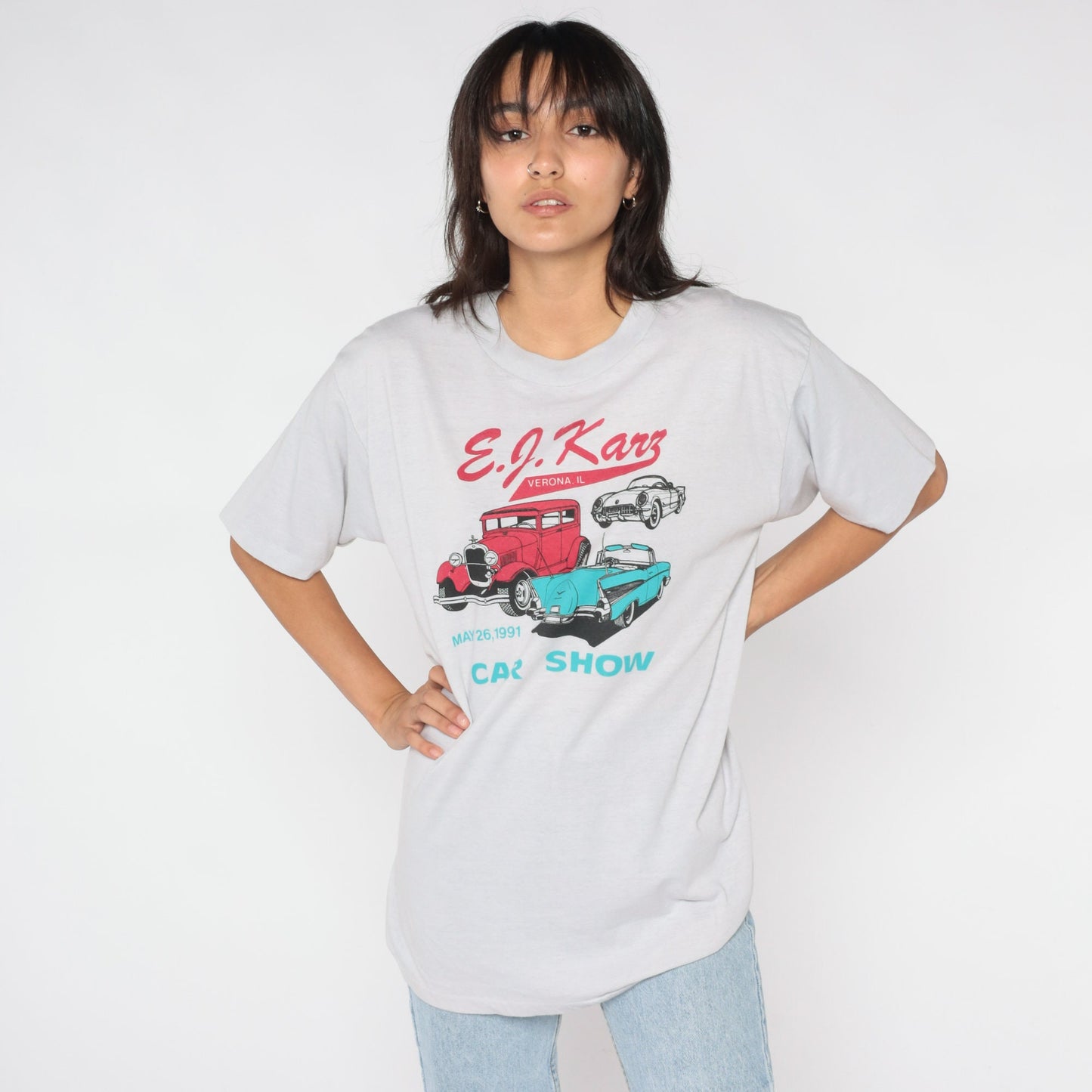 1991 EJ Karz Car Show Graphic T-Shirt Grey Single Stitch Extra Large XL