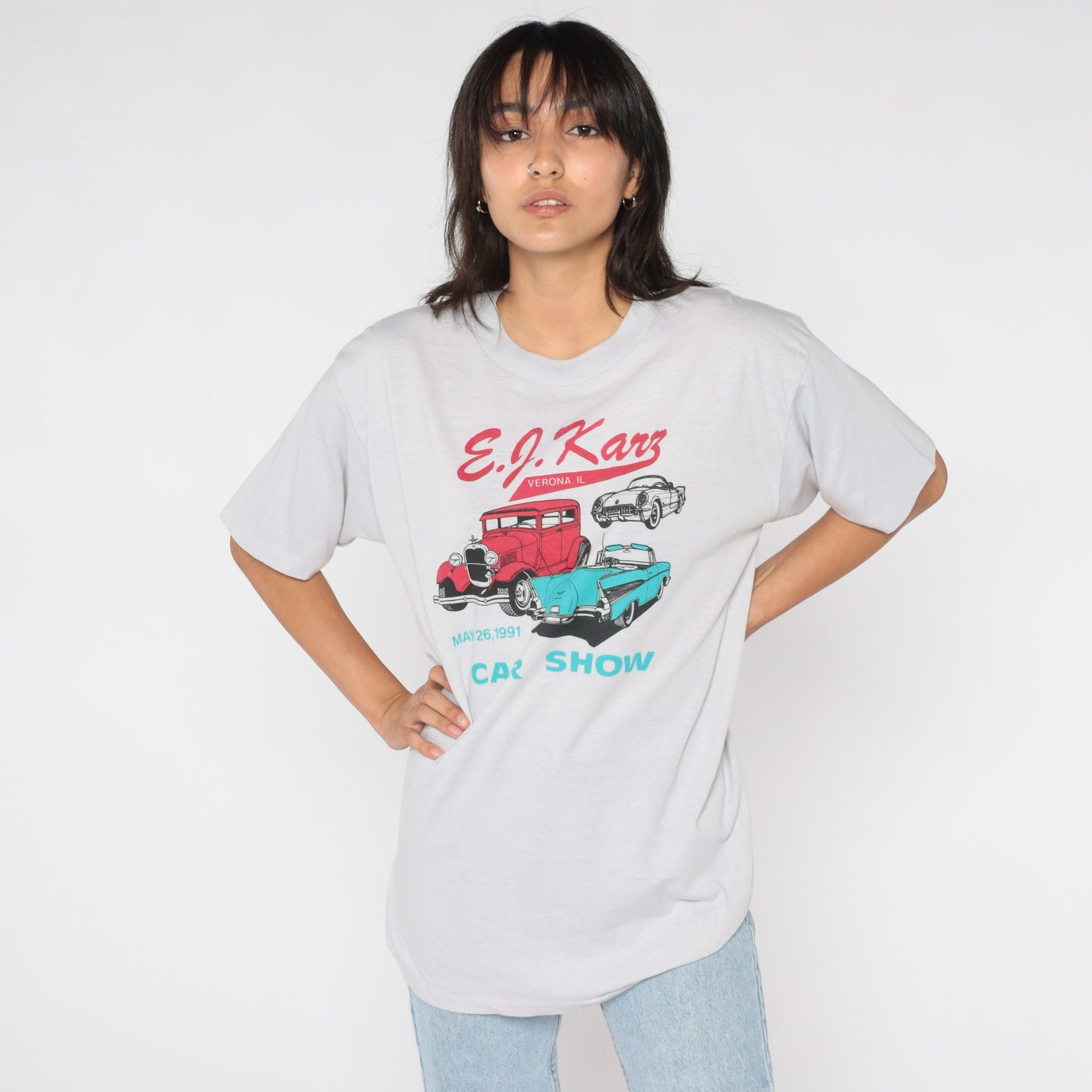 1991 EJ Karz Car Show Graphic T-Shirt Grey Single Stitch Extra Large XL