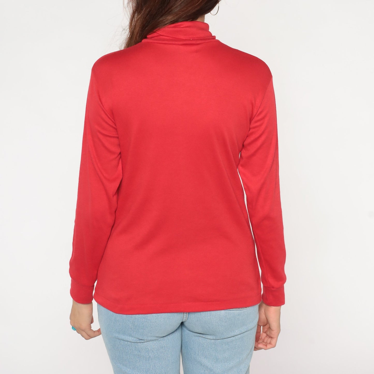 80s Red Turtleneck Long Sleeve Top Medium M
