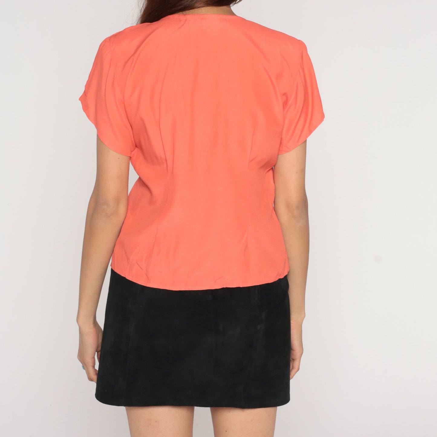 90s Anxiety Peach Button-Up Blouse Short Sleeve Golden Buttons Small S