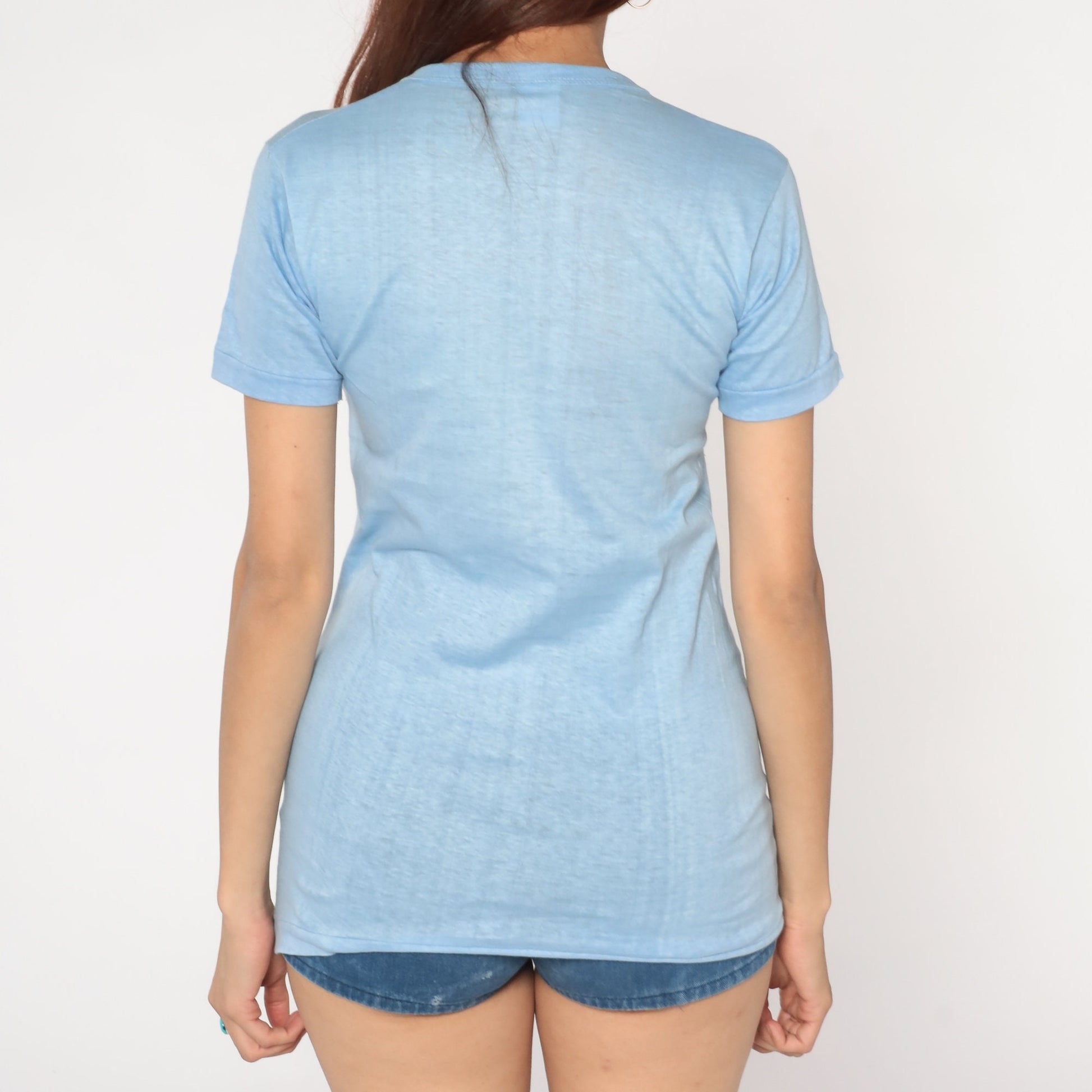 80s Las Vegas Graphic T-Shirt Baby Blue Single Stitch Cotton Small