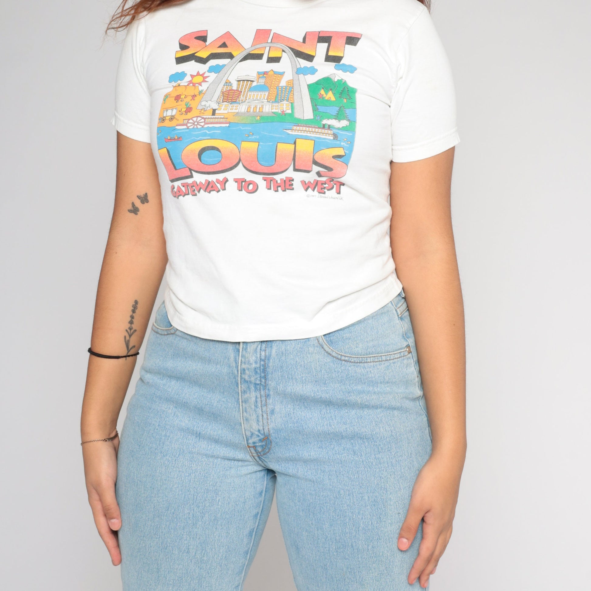 90s St Louis Gateway Arch Graphic T-Shirt White Cotton Tee Extra Small
