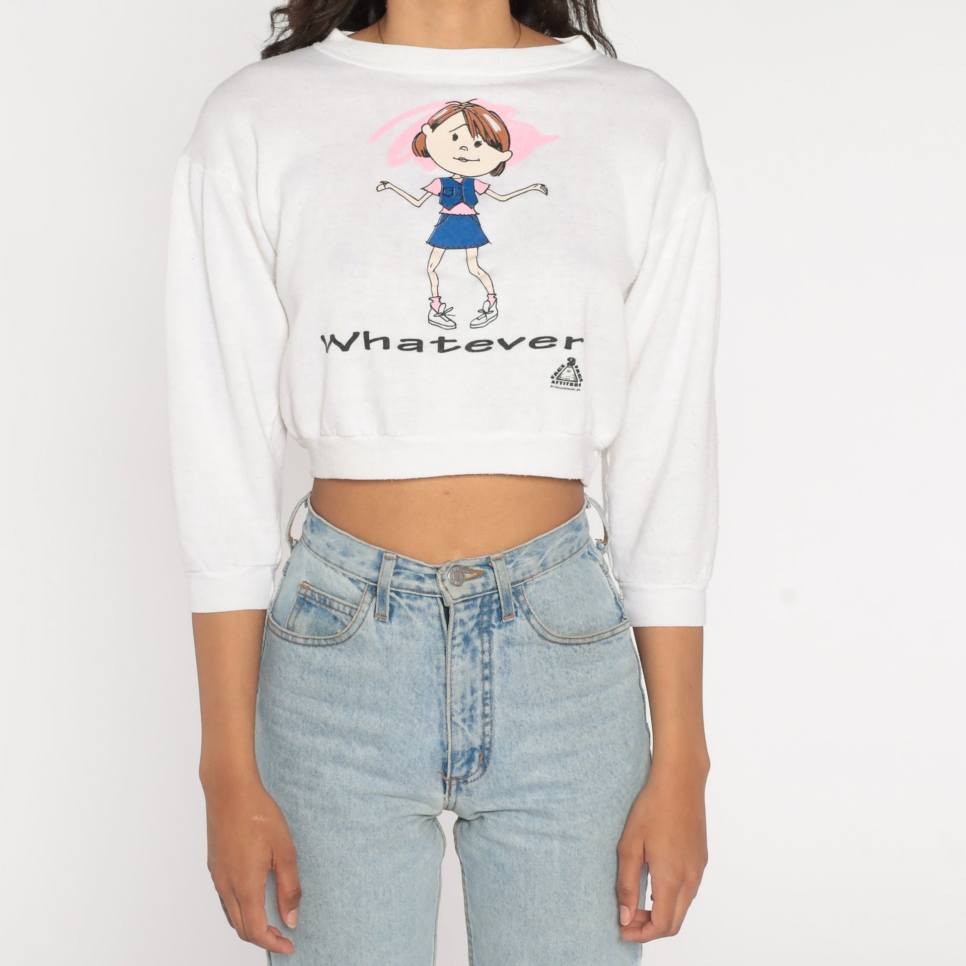 90s Whatever Graphic Cropped Sweatshirt White Sassy Girl Small S