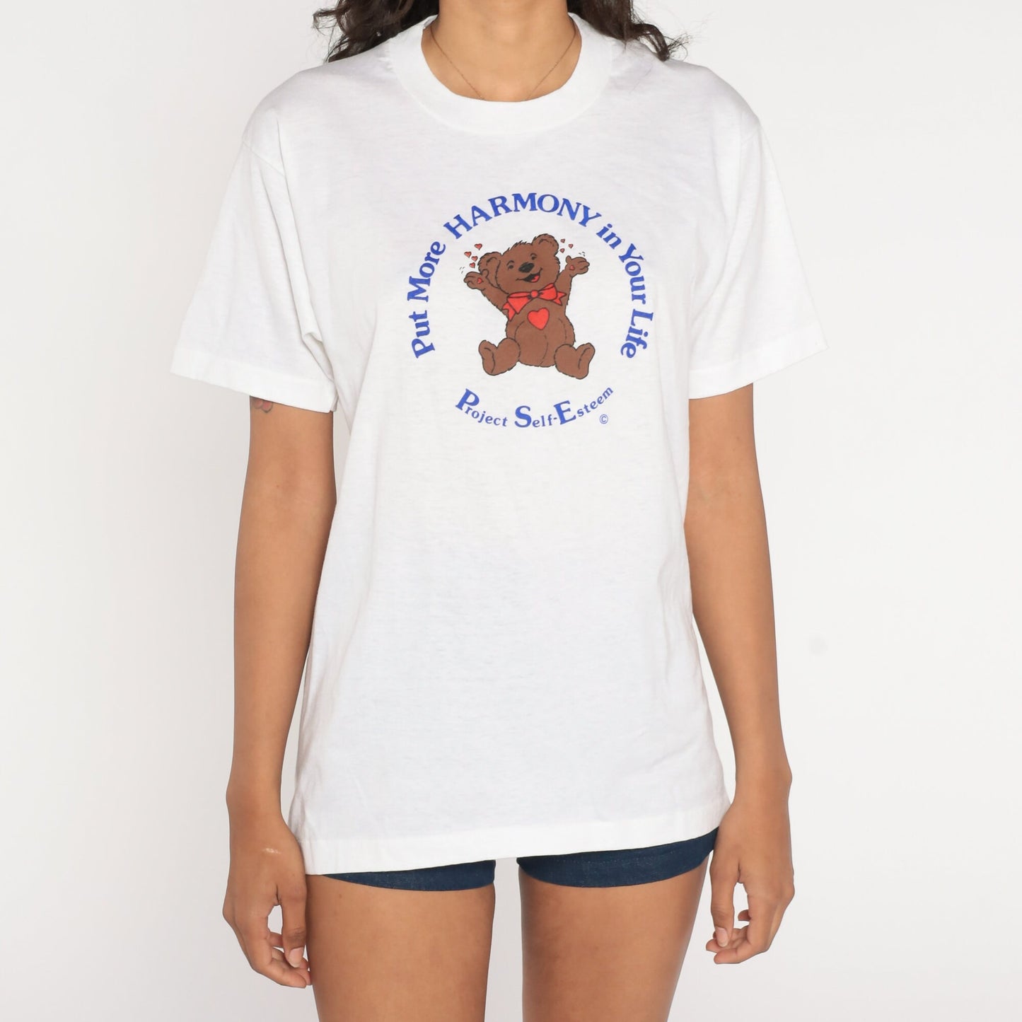 90s Project Self Esteem Teddy Bear Graphic T-Shirt White Single Stitch Medium