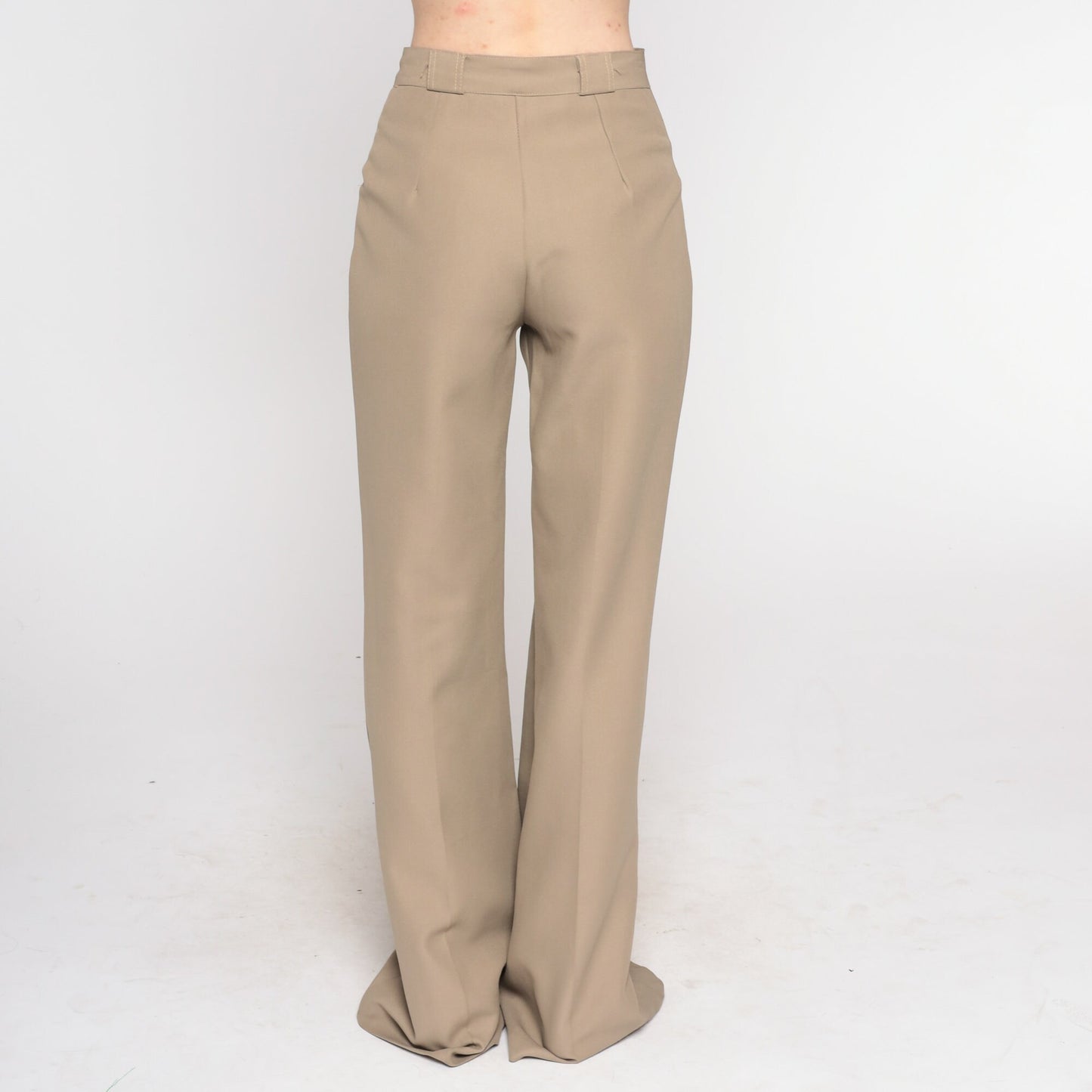 70s Taupe Bell Bottom Pants High Waist Flared Trousers Extra Small