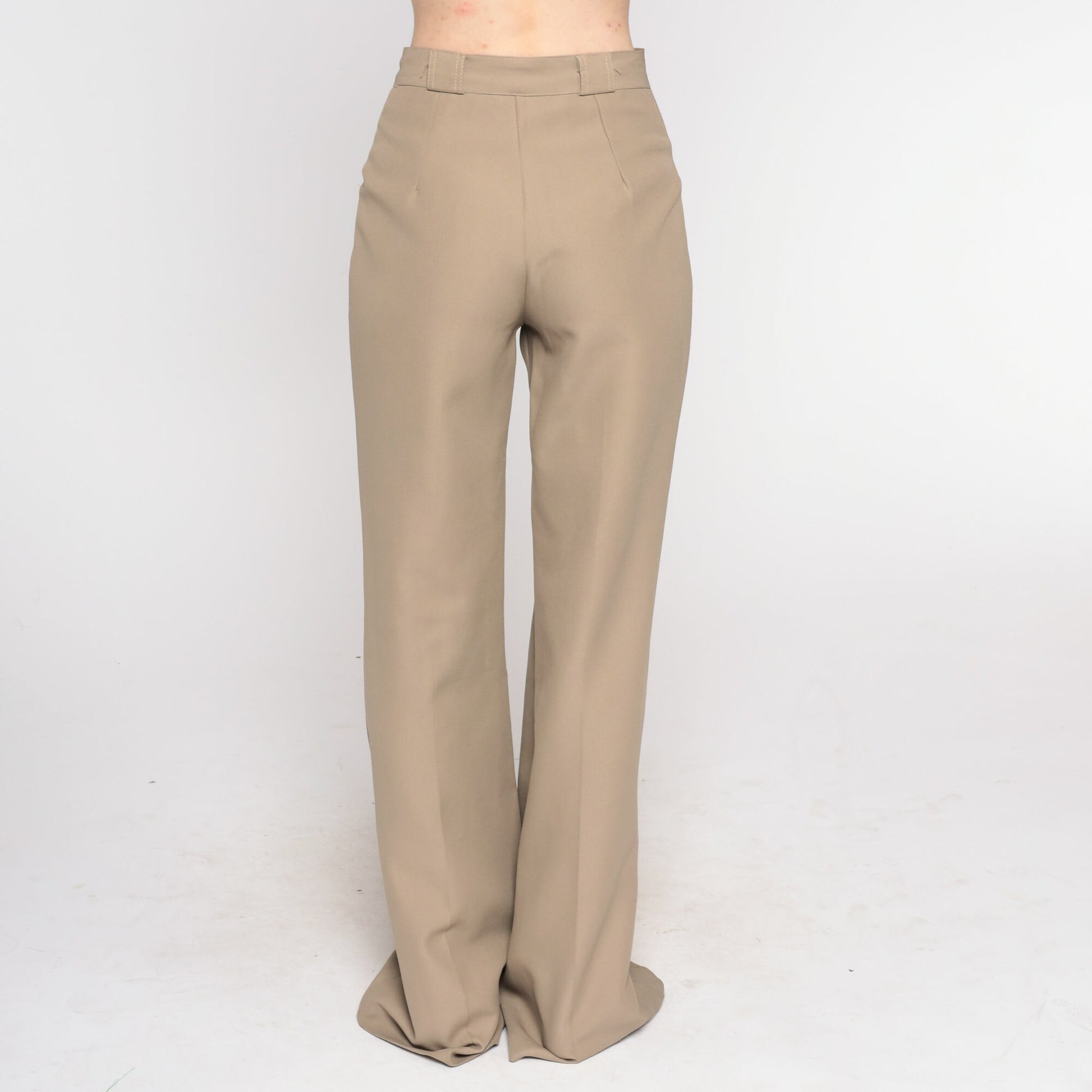 70s Taupe Bell Bottom Pants High Waist Flared Trousers Extra Small