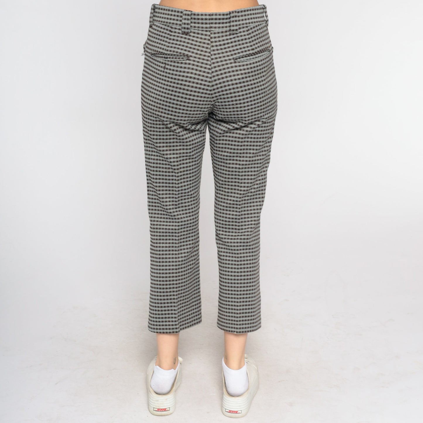 70s Levi's Houndstooth Trousers High Waist Straight Leg Brown Grey Medium