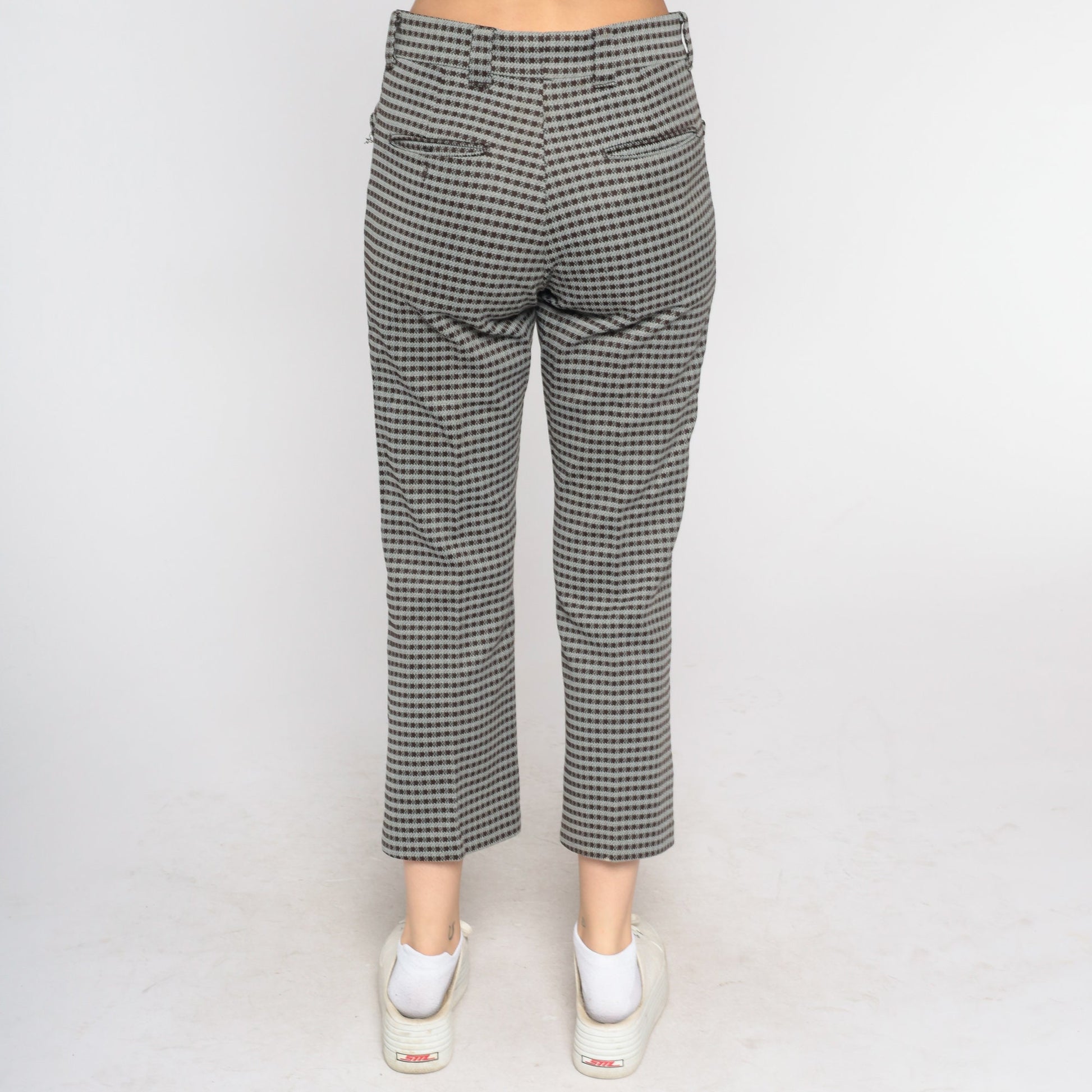 70s Levi's Houndstooth Trousers High Waist Straight Leg Brown Grey Medium