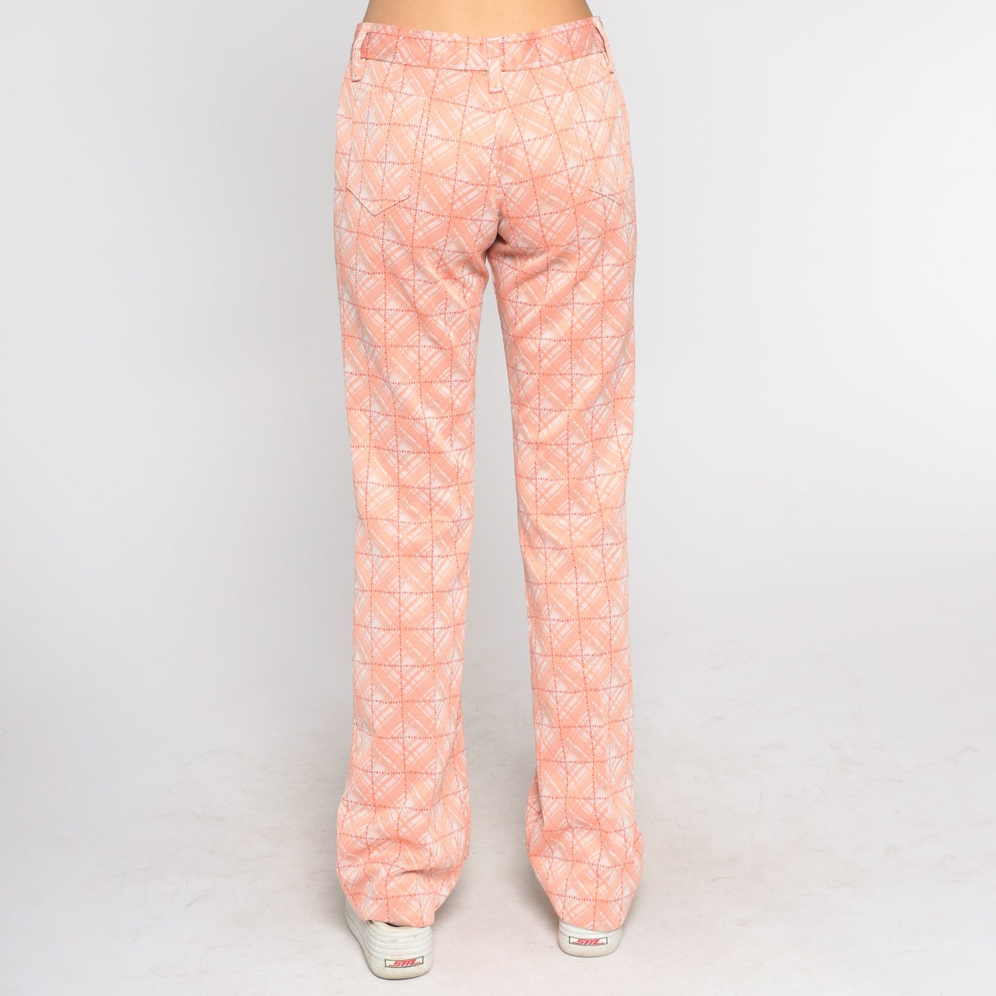 70s H Bar C Ranchwear Bell Bottom Pants Orange Checkered Flared Medium Tall