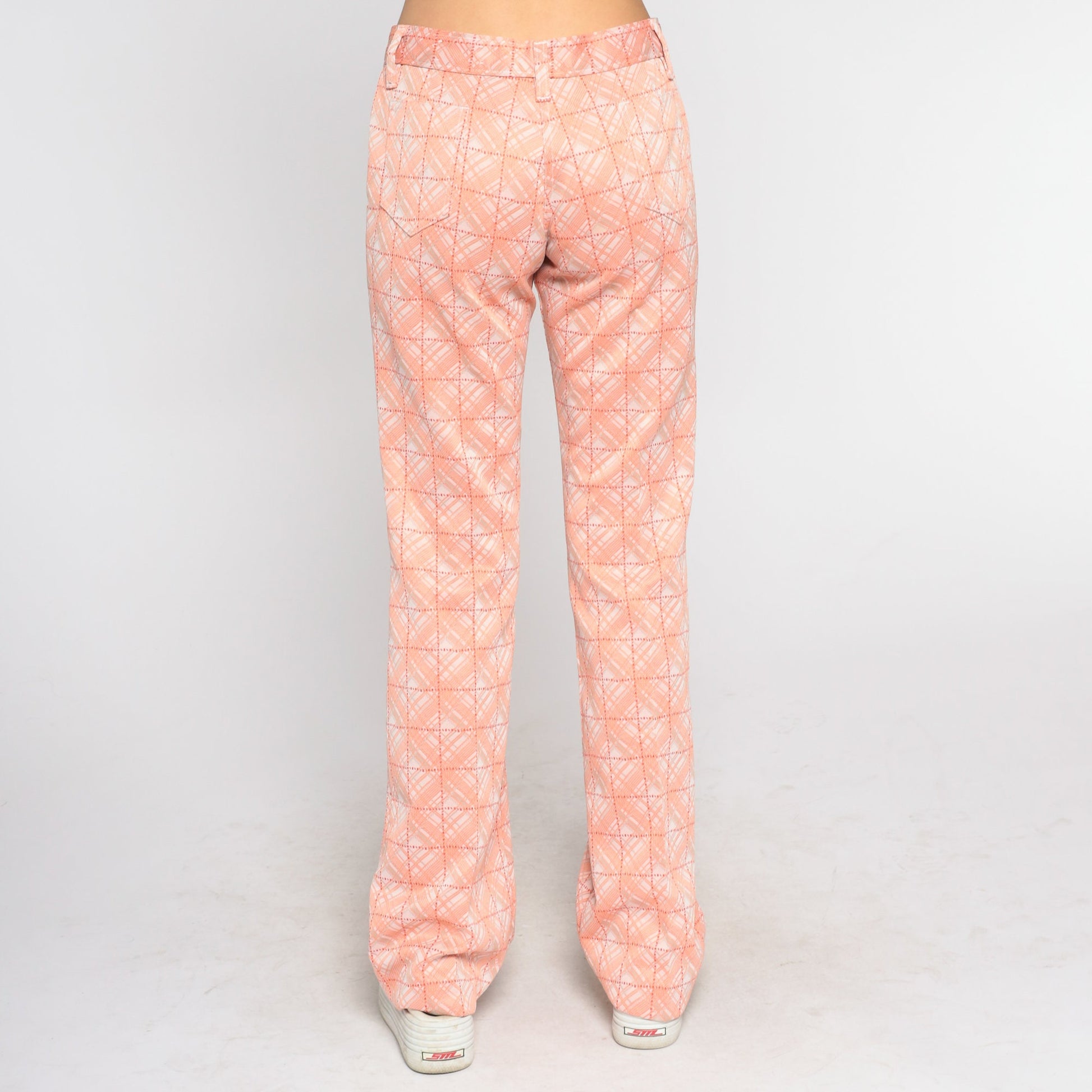70s H Bar C Ranchwear Bell Bottom Pants Orange Checkered Flared Medium Tall