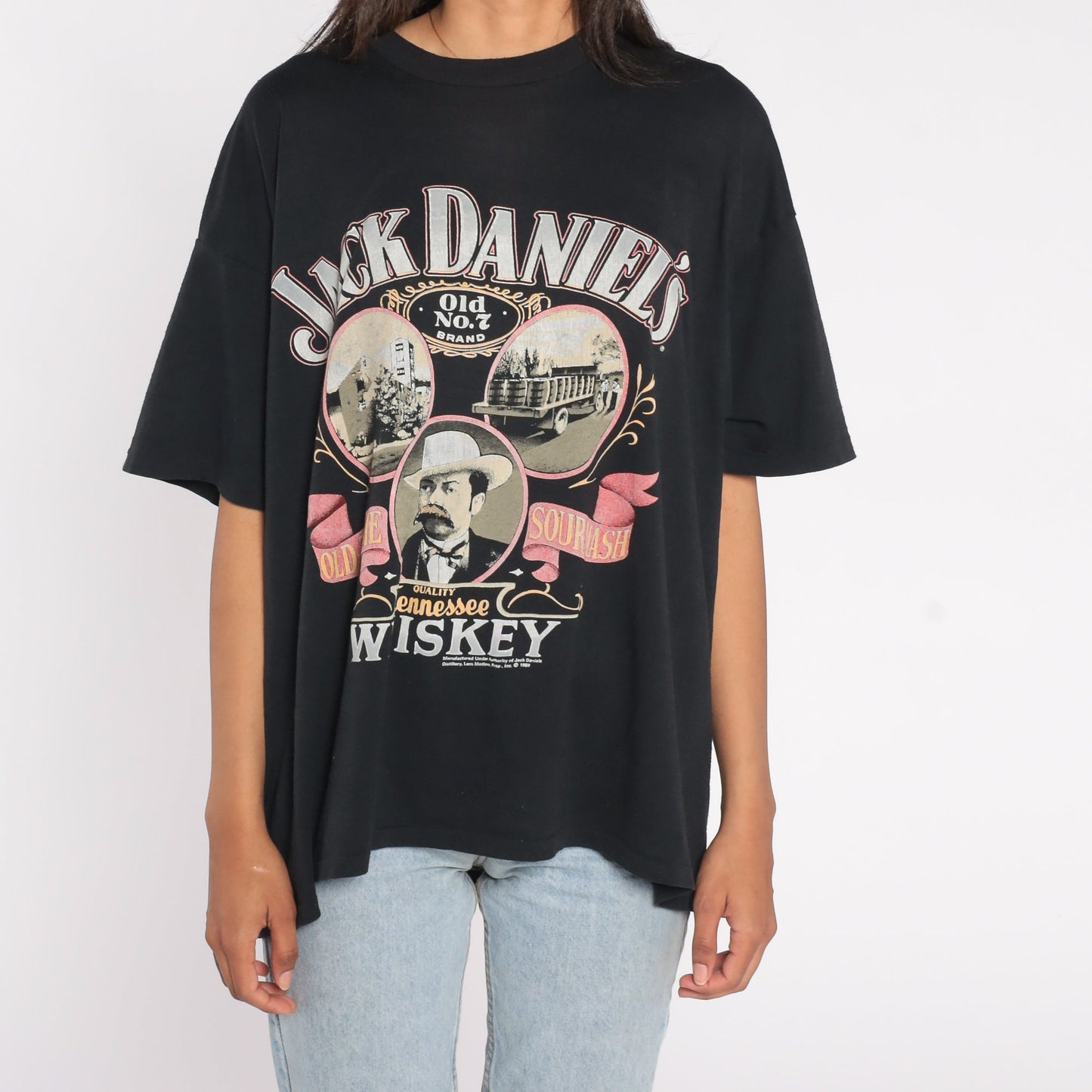 1989 Jack Daniel's Whiskey Graphic T-Shirt Black Cotton Extra Large