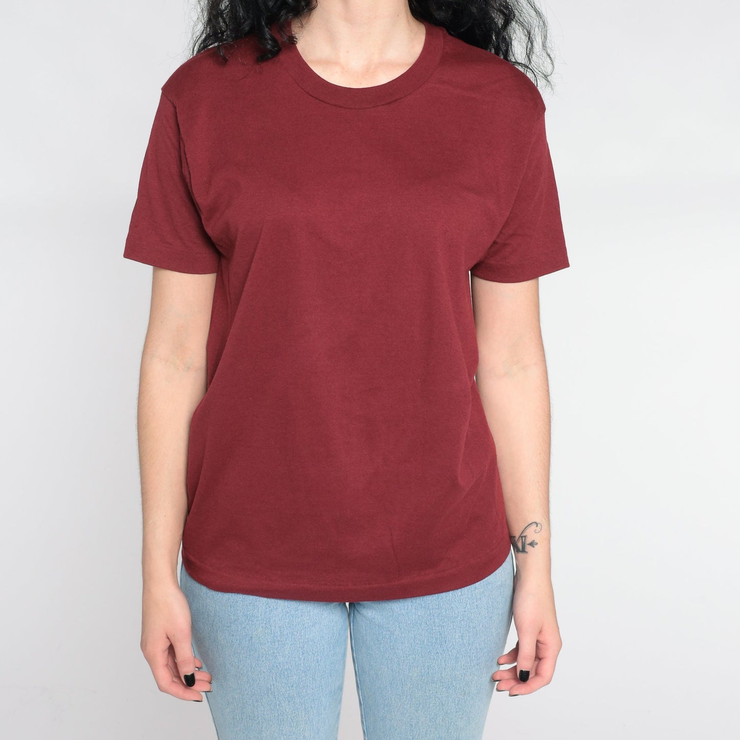 80s Screen Stars Burgundy Single Stitch T-Shirt Plain Tee Medium