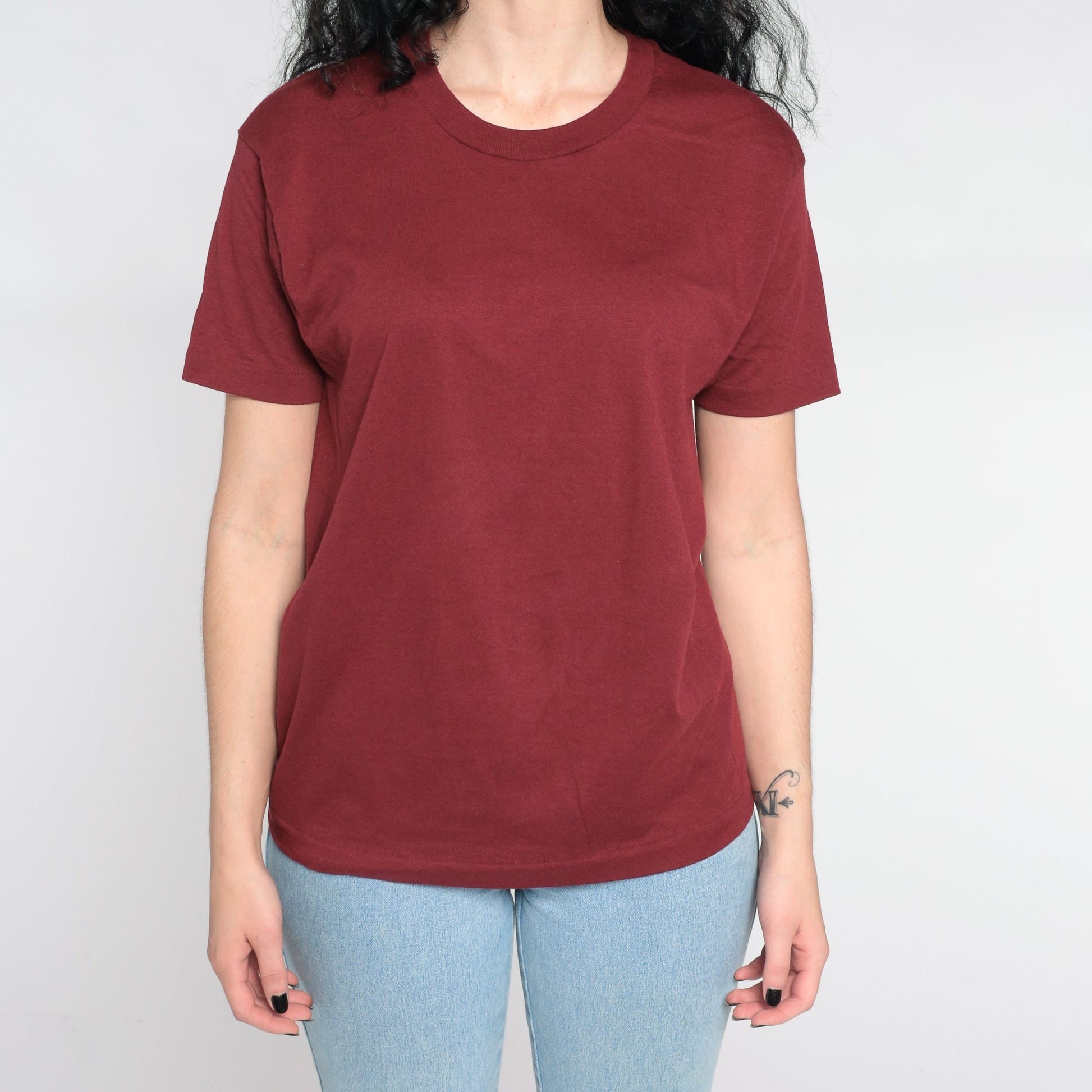 80s Screen Stars Burgundy Single Stitch T-Shirt Plain Tee Medium