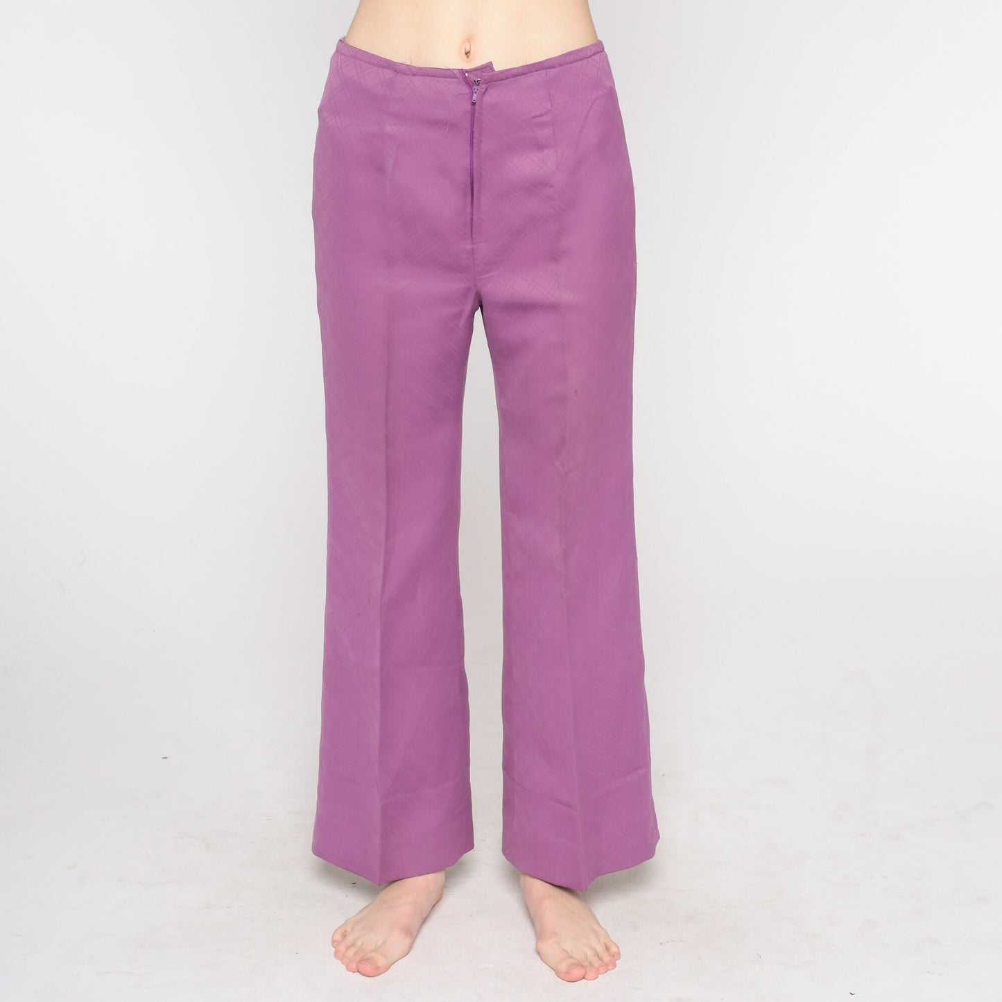 70s Purple Bell Bottom Pants High Waist Wide Leg Trousers Small