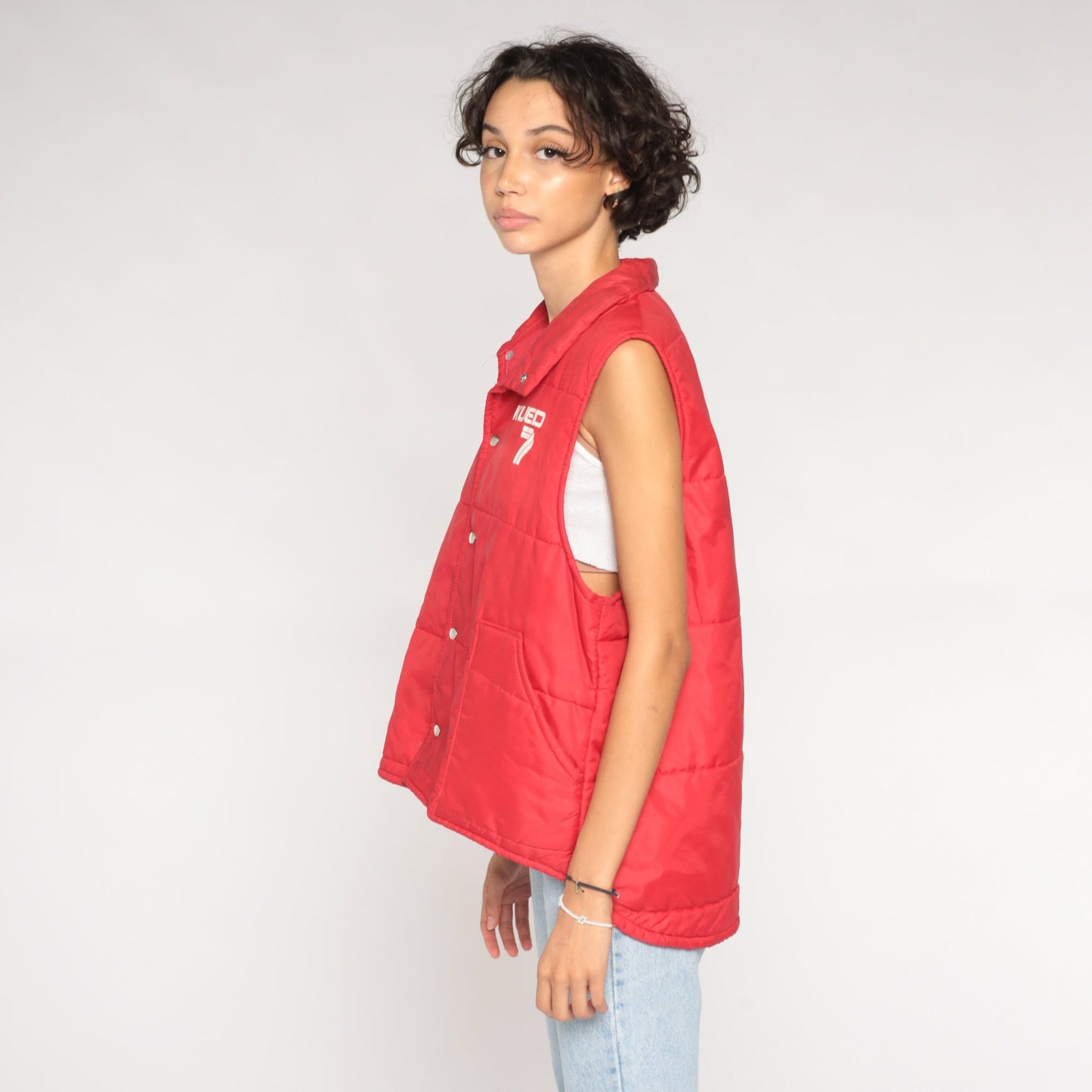 80s KUED 7 PBS Utah Red Puffer Vest Snap Front Skiwear Large