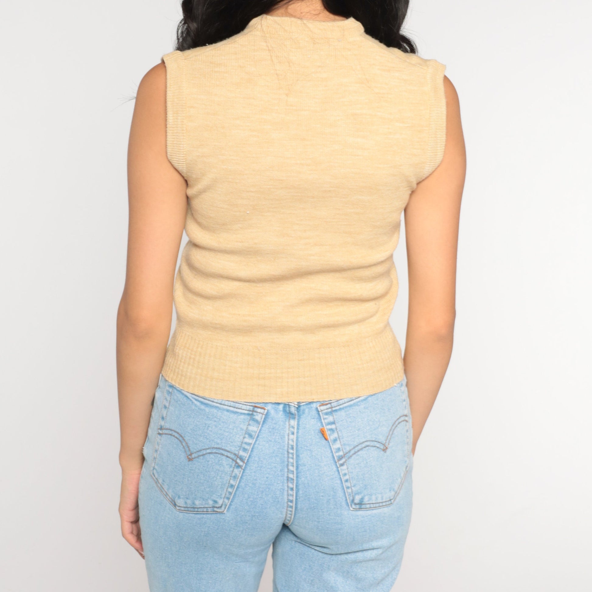 70s Argyle Sweater Vest Tan Red Diamond Knit V-Neck Pullover Extra Small
