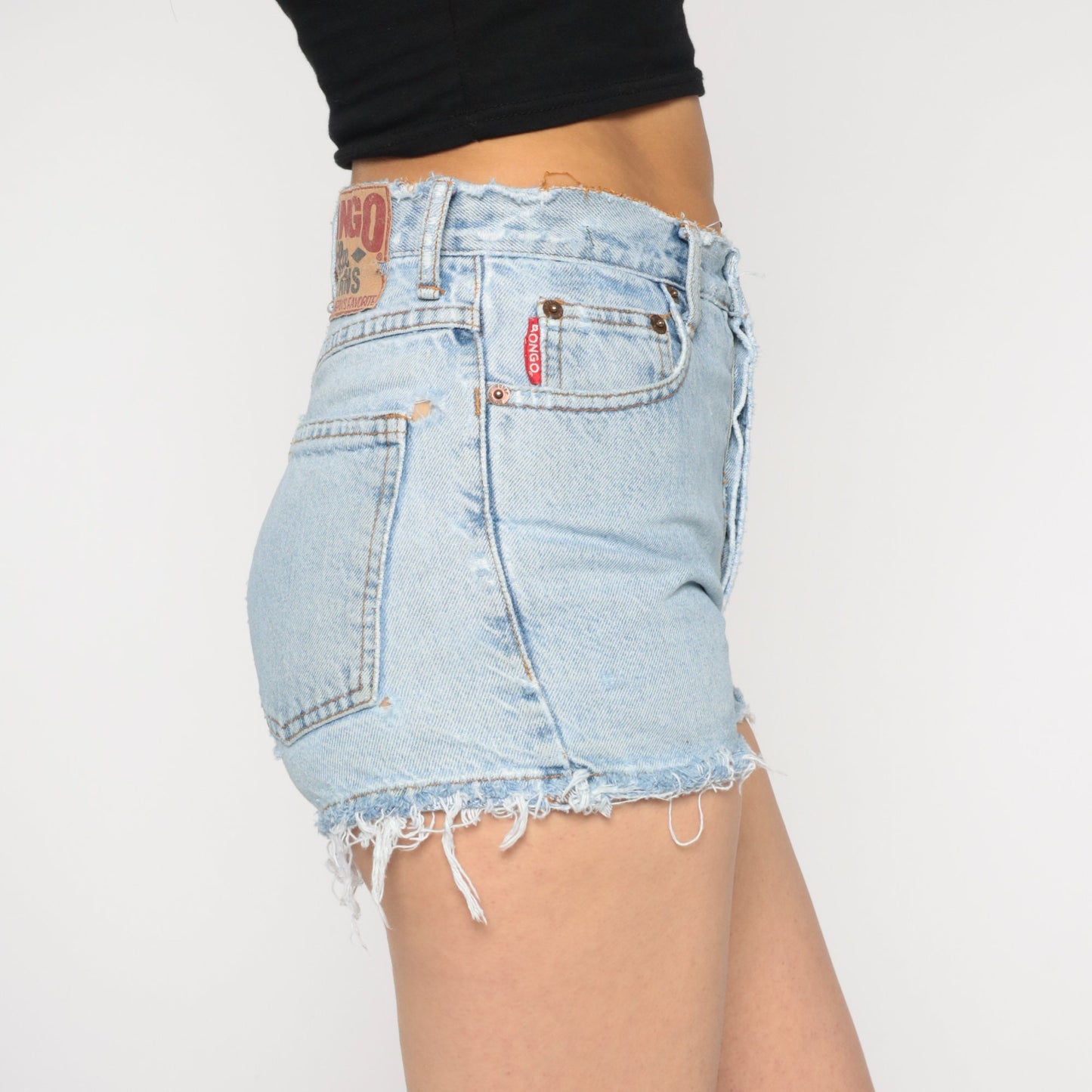90s Bongo Frayed Denim Shorts Mid Rise Blue Small S