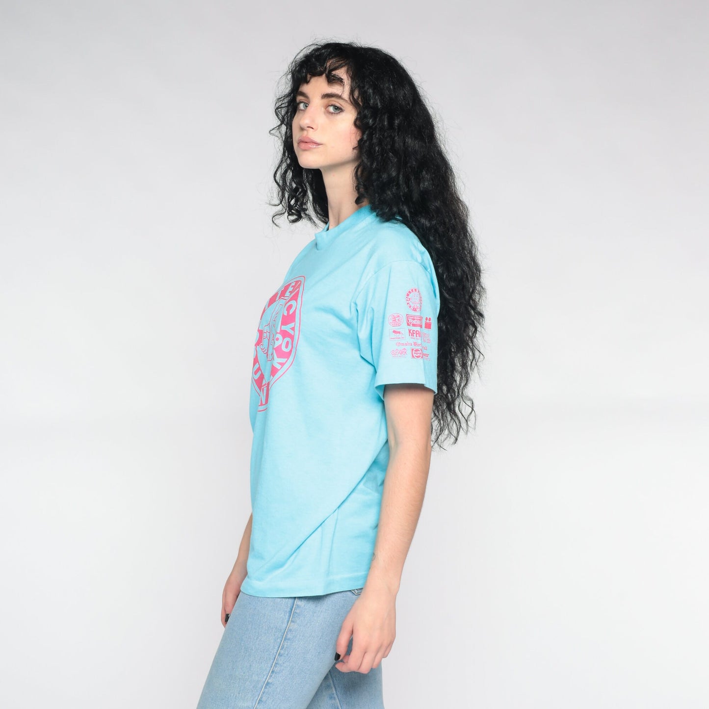 1990 Literacy Run Omaha Nebraska Graphic Tee Pink Blue Single Stitch Medium